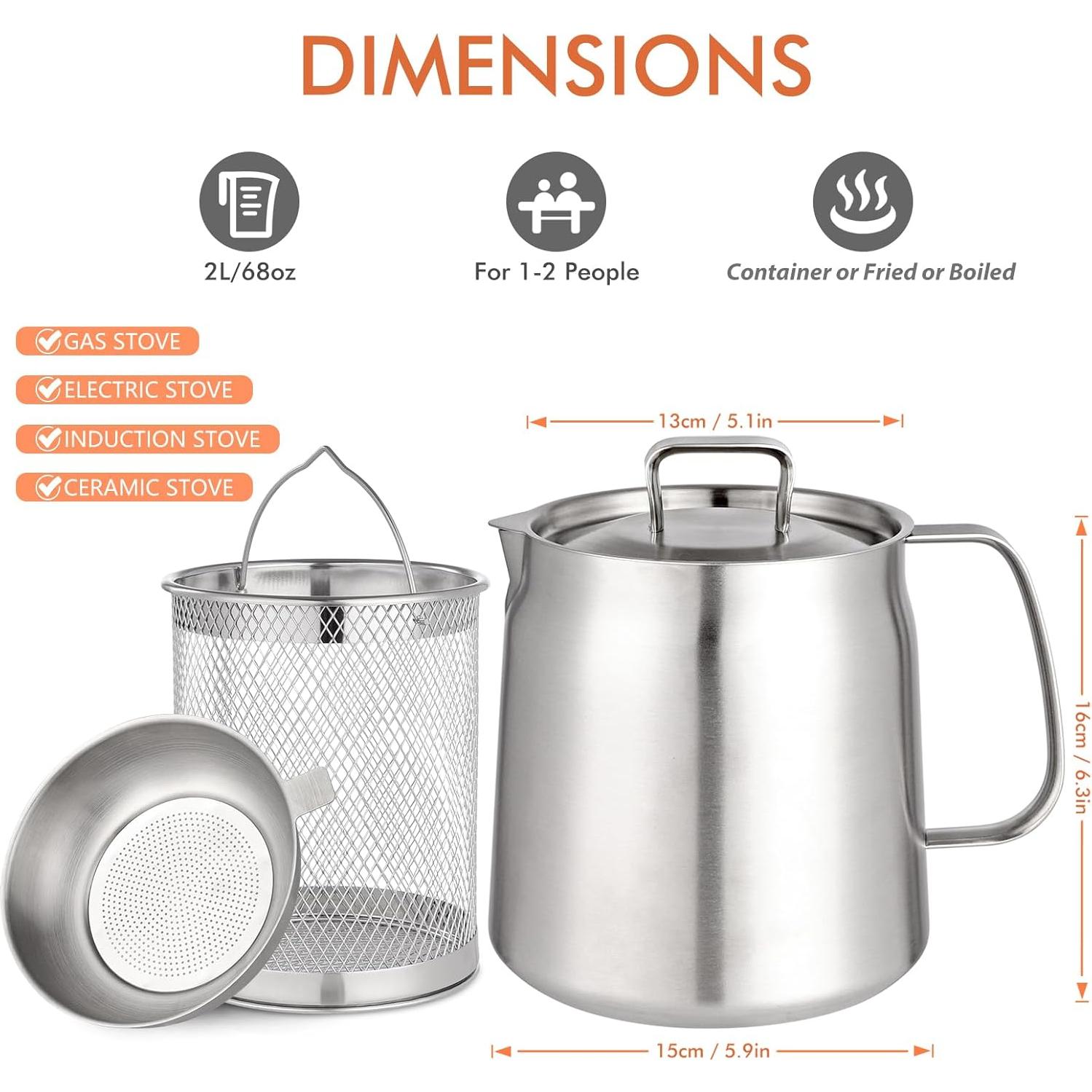 Olla filtradora de aceite Oxydrily 2L acero inoxidable multifuncional