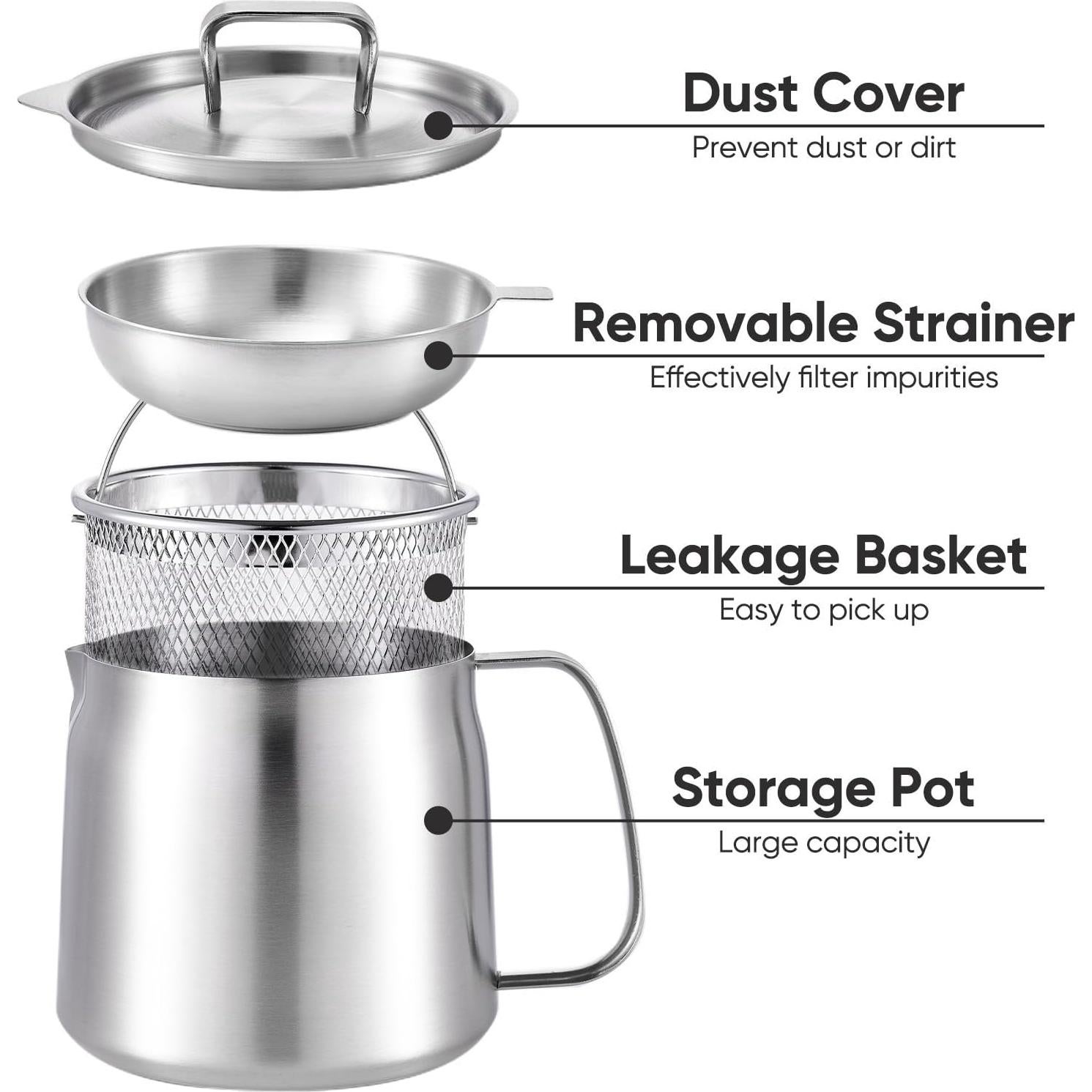 Contenedor de Aceite 1.5L Fijinhom Acero Inoxidable 304 con Colador