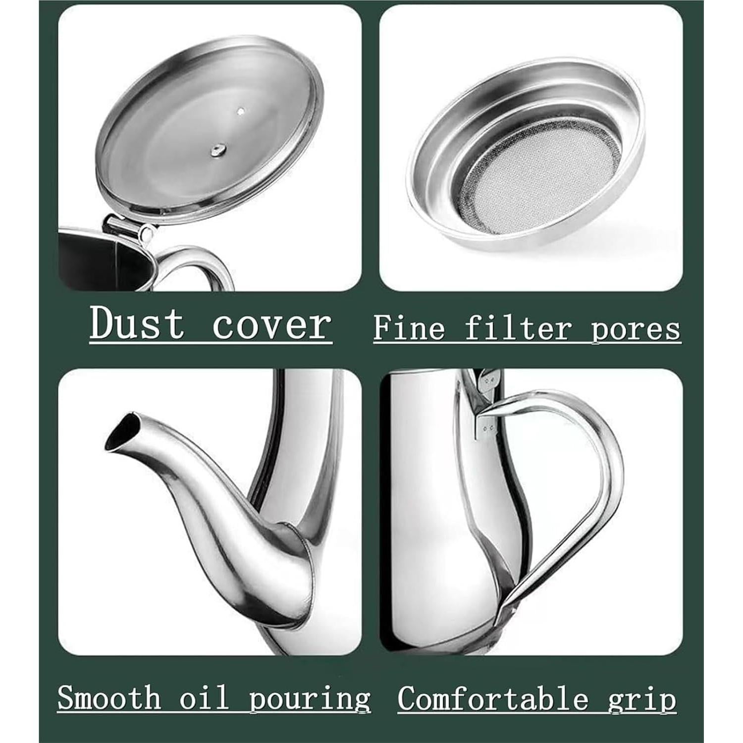 Vitalenergt Filter Pot, Vitalenergt Stainless Steel Oil Filter Pot, 13/18/24/32/48/70oz, Small Bacon Grease Saver with Strainer & Dust Cap, for Home Kitchen Storage of Cooking Oil(13oz)