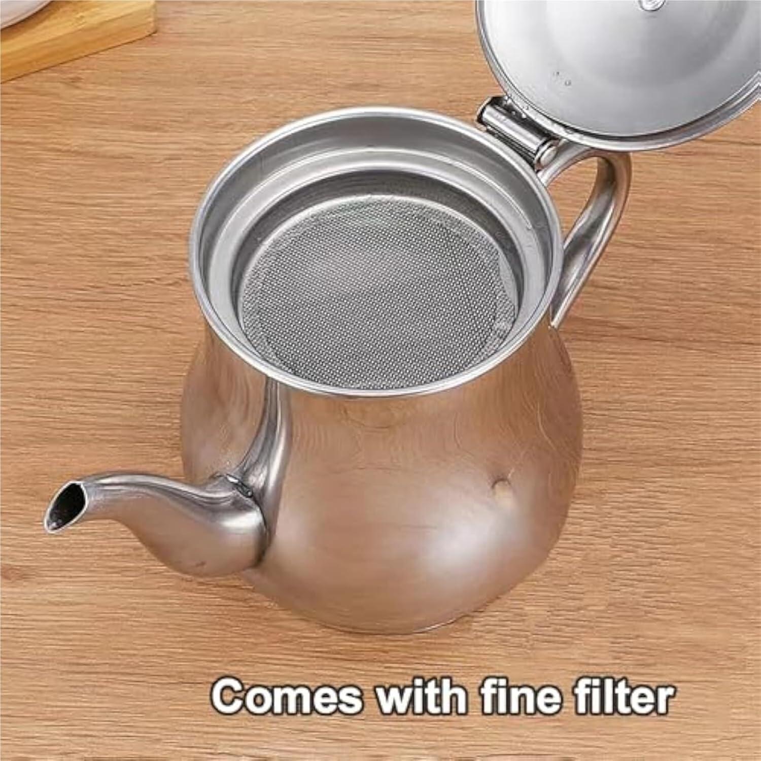 Vitalenergt Filter Pot, Vitalenergt Stainless Steel Oil Filter Pot, 13/18/24/32/48/70oz, Small Bacon Grease Saver with Strainer & Dust Cap, for Home Kitchen Storage of Cooking Oil(13oz)