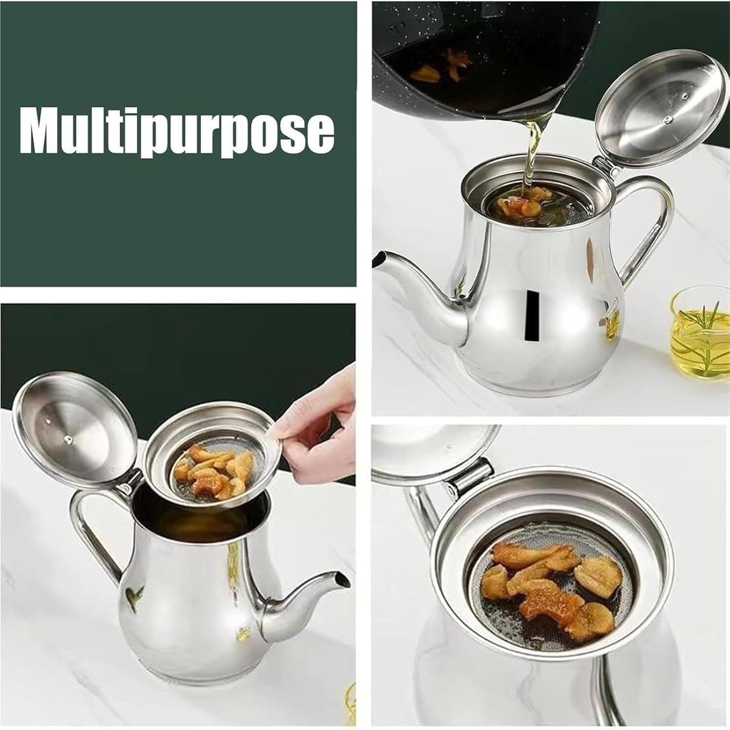 Vitalenergt Filter Pot, Vitalenergt Stainless Steel Oil Filter Pot, 13/18/24/32/48/70oz, Small Bacon Grease Saver with Strainer & Dust Cap, for Home Kitchen Storage of Cooking Oil(13oz)