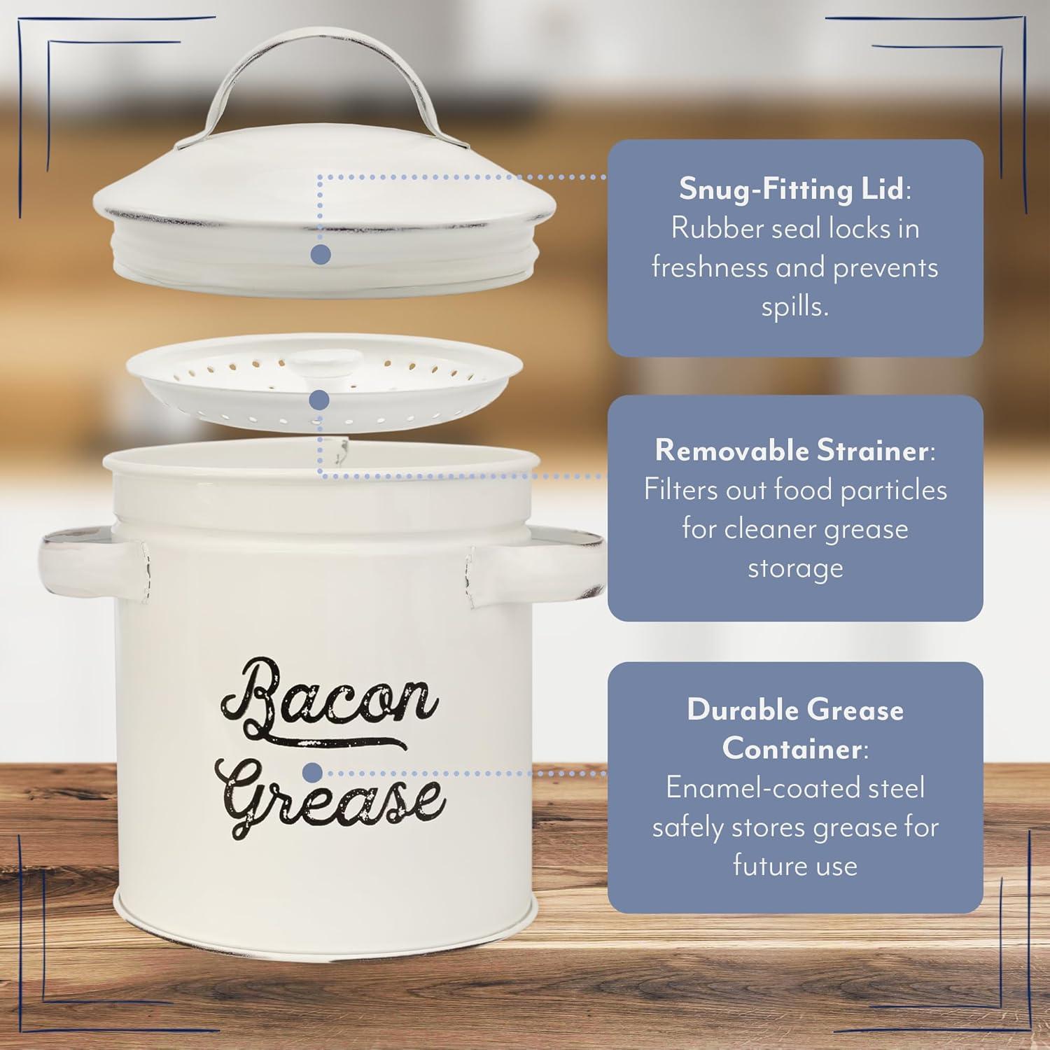 Contenedor de Grasa AuldHome Design Blanco 0.77L con Colador