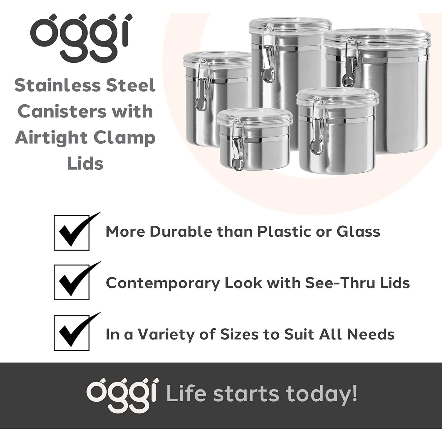 Recipiente Hermético OGGI Acero Inoxidable 1.4 L Tapa Transparente