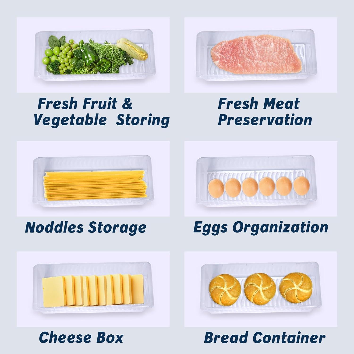 2-Pack Bacon Keeper Containers for Refrigerator, Airtight Fridge Meat Food Storage Boxes with Lids and Tongs, Clear and Reusable Plastic Fruit Cheese Eggs Serving Holder, Microwave Safe