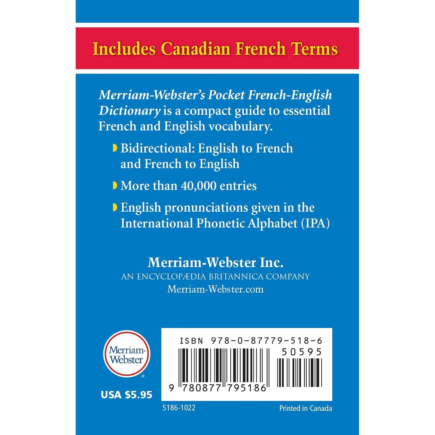 Merriam-Webster’s Pocket French-English Dictionary - Compact, Bilingual, Bidirectional Guide (Pocket Reference Library) (French and English Edition)