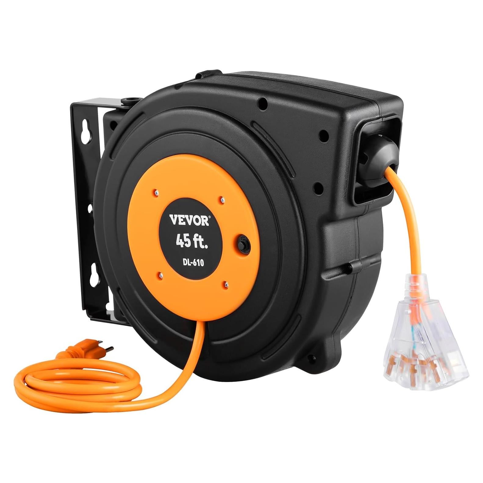 Carrete de Cable de Extensión Retráctil VEVOR 13.72 m 12AWG