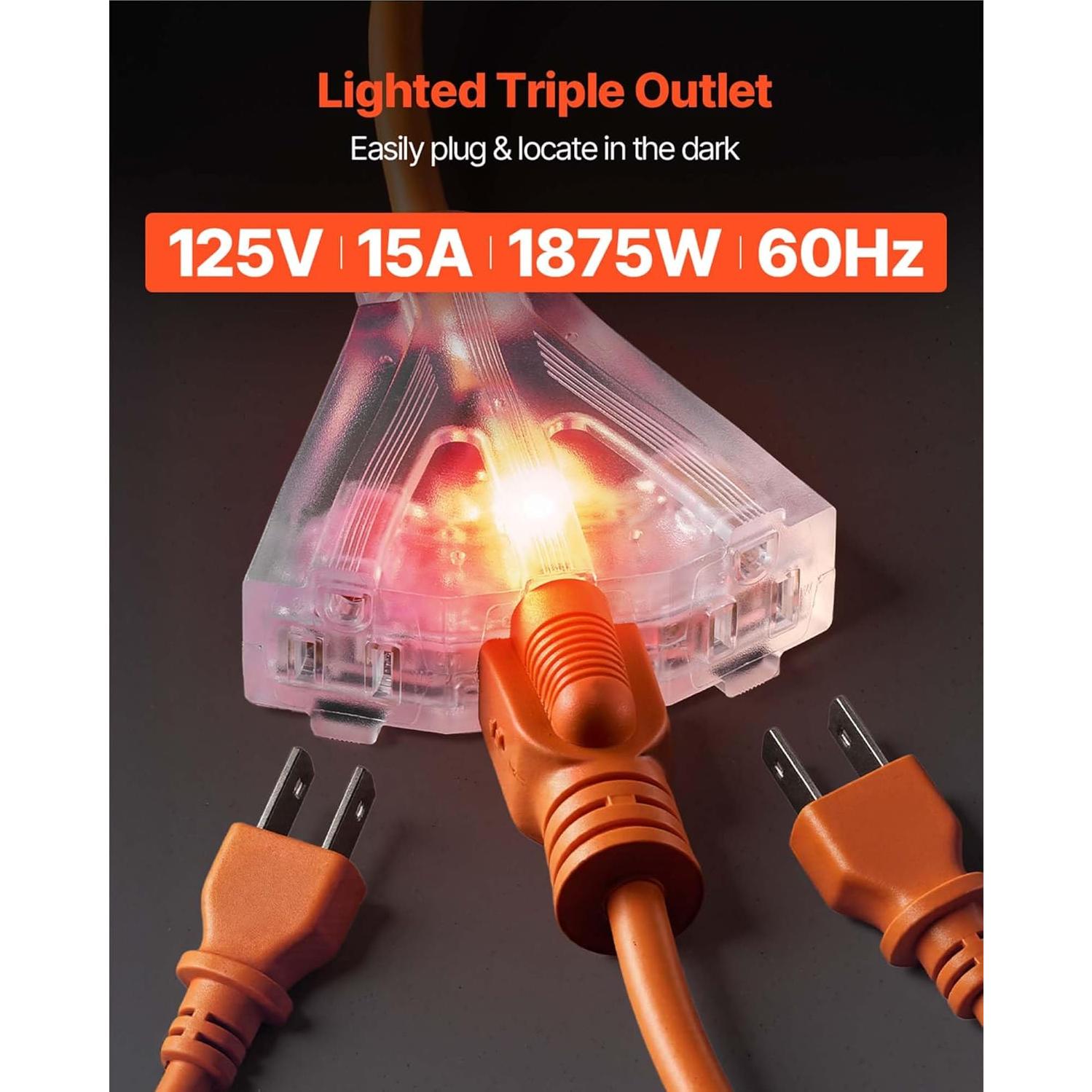 Carrete de Cable de Extensión Retráctil VEVOR 13.72 m 12AWG