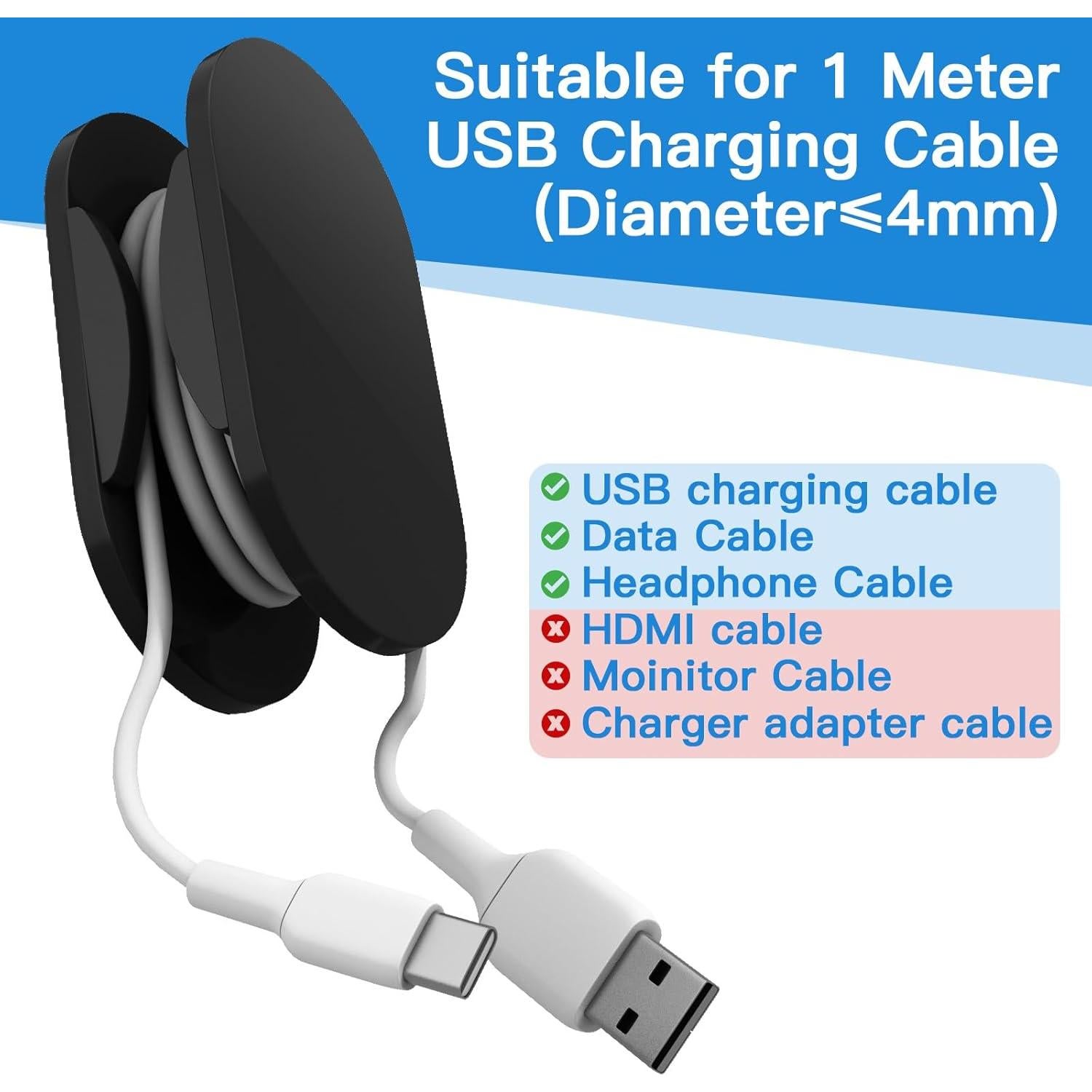 Organizador de Cable USB CaSZLUTION 2 PCS Acrílico Negro