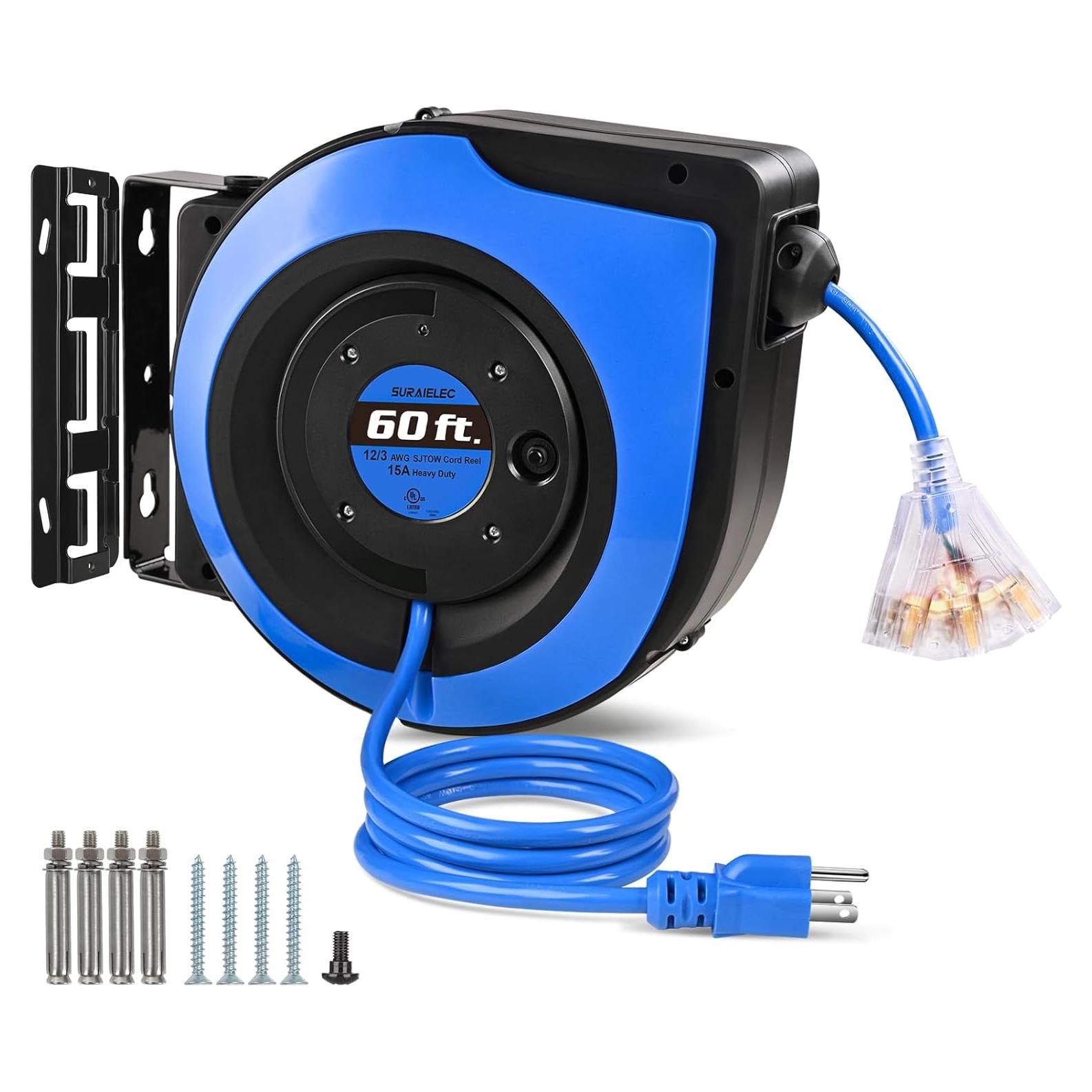 Carrete de Cable de Extensión Retráctil SURAIELEC 18.3 m 12 AWG