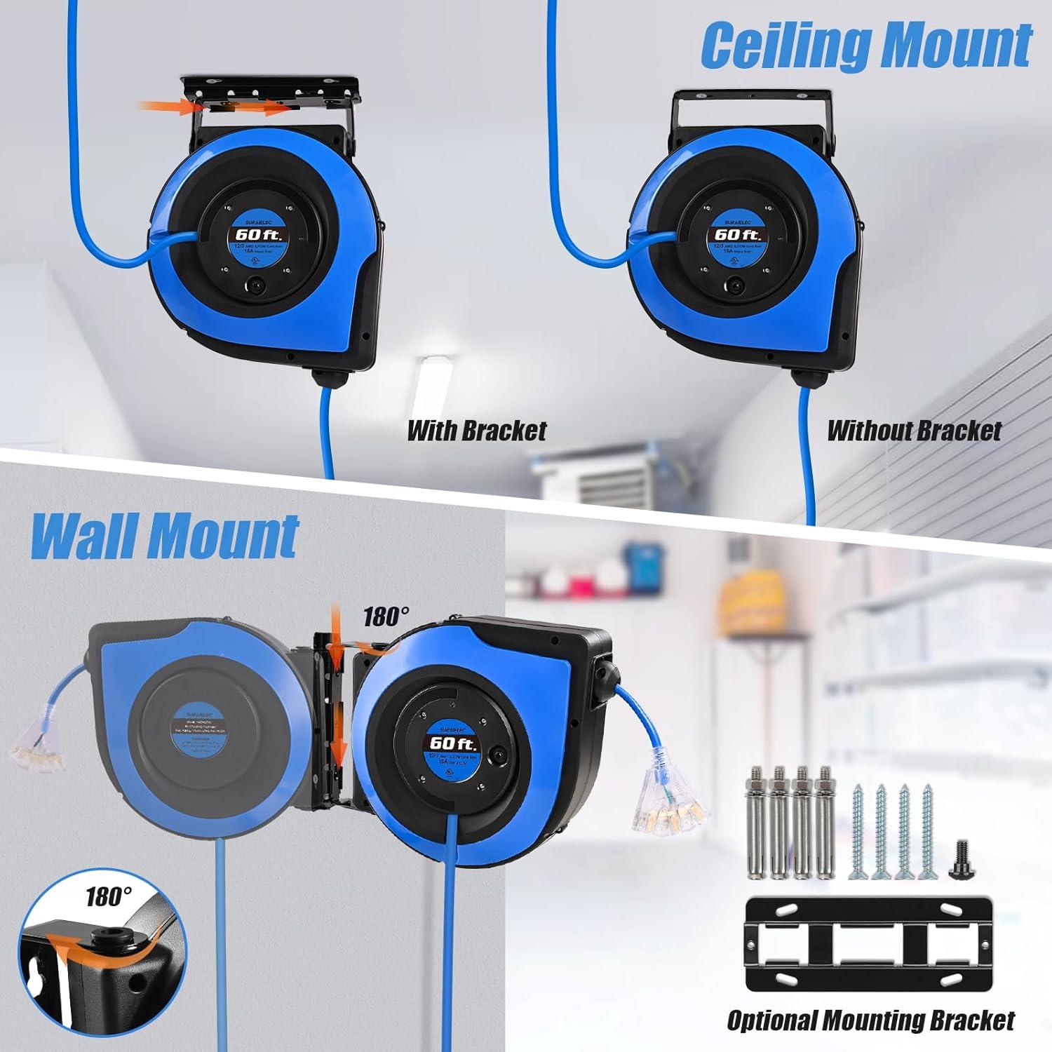 Carrete de Cable de Extensión Retráctil SURAIELEC 18.3 m 12 AWG