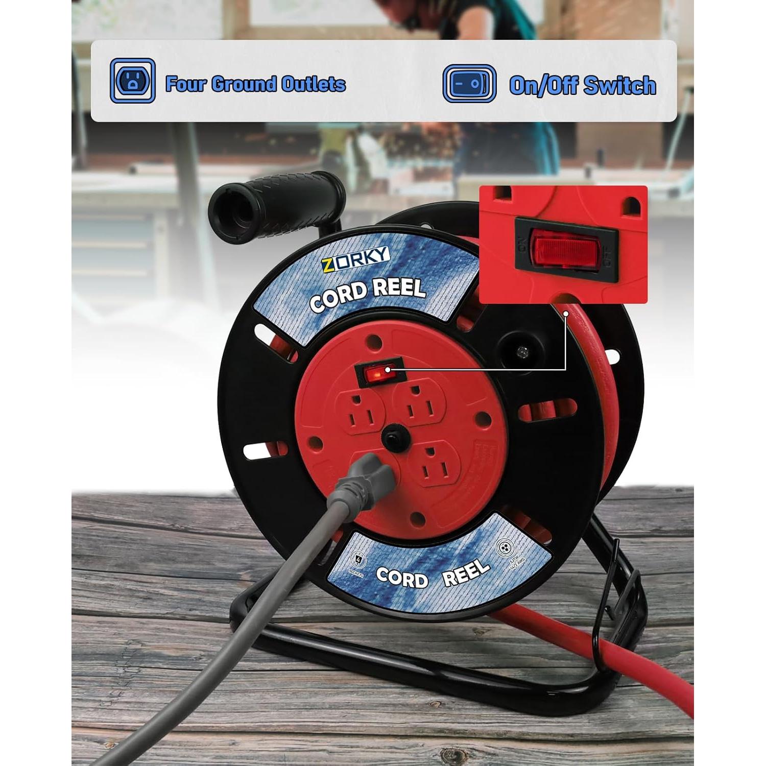 Carrete de Almacenamiento de Cables Zorky 30.48m Rojo