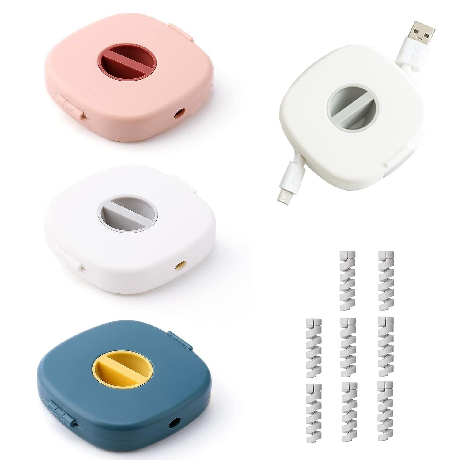 Organizador de Cable Retráctil Mini 4 PCS + 8 Protectores de Silicona