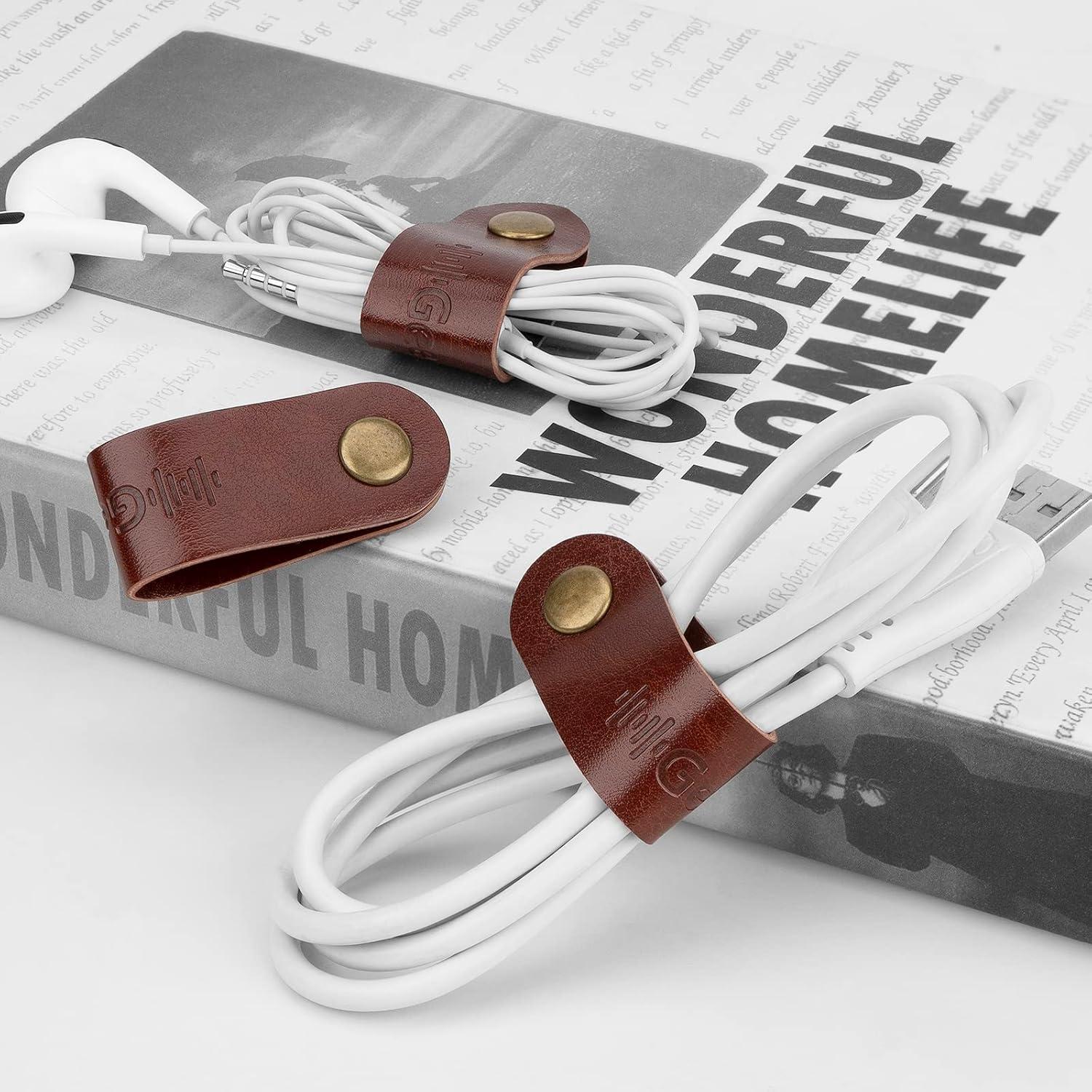 Organizador de Cables de Cuero Geekria - 10 Sujetadores Rústicos