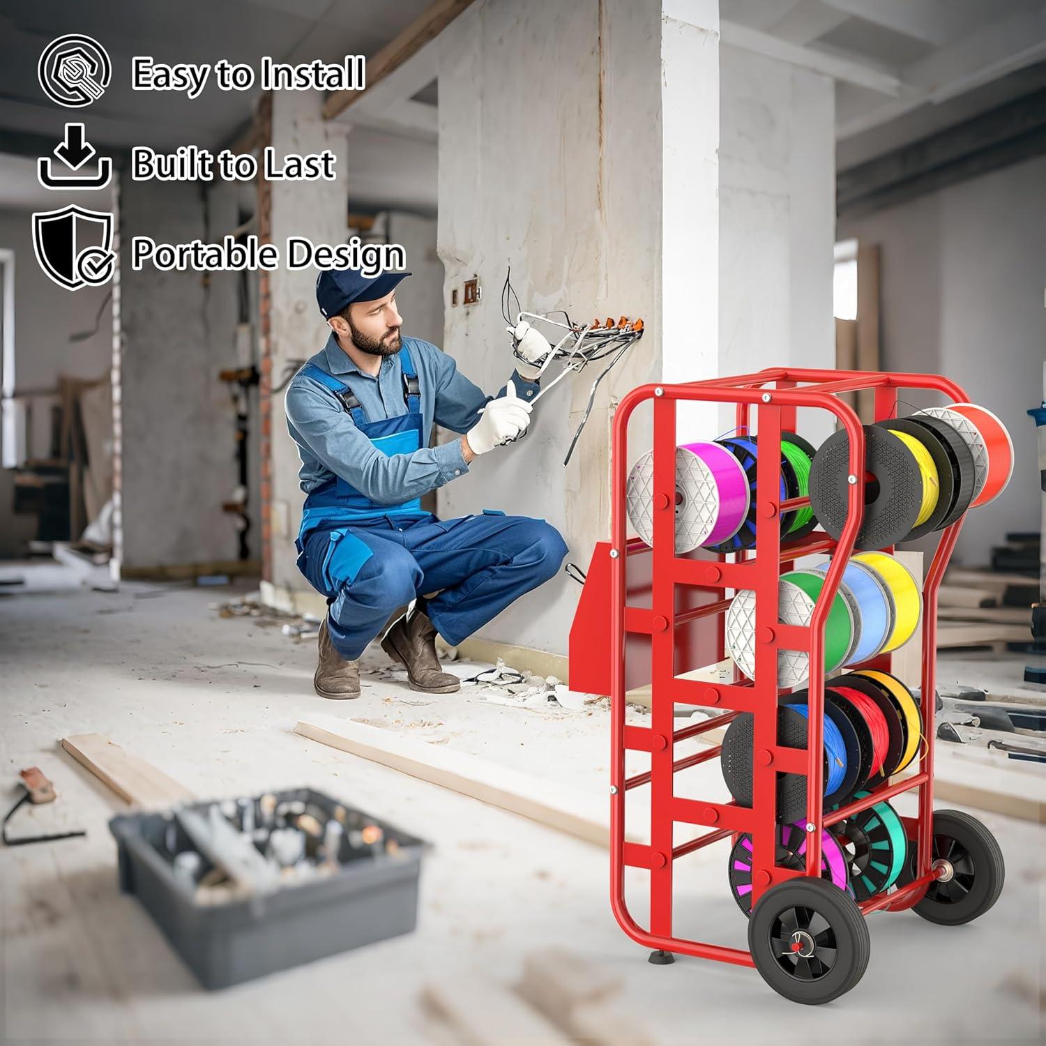 Soporte para Bobinas de Cable Tredre Rojo 226.8 kg con Ruedas