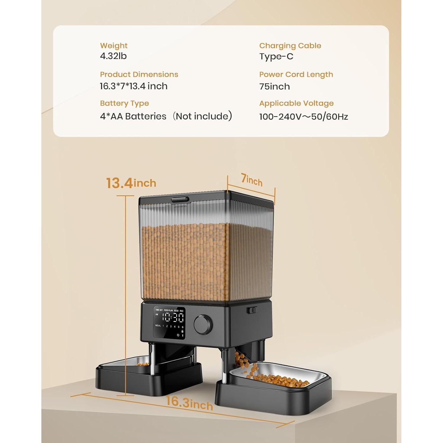 Comedero Automático Oneisall para 2 Gatos 5L Temporizado