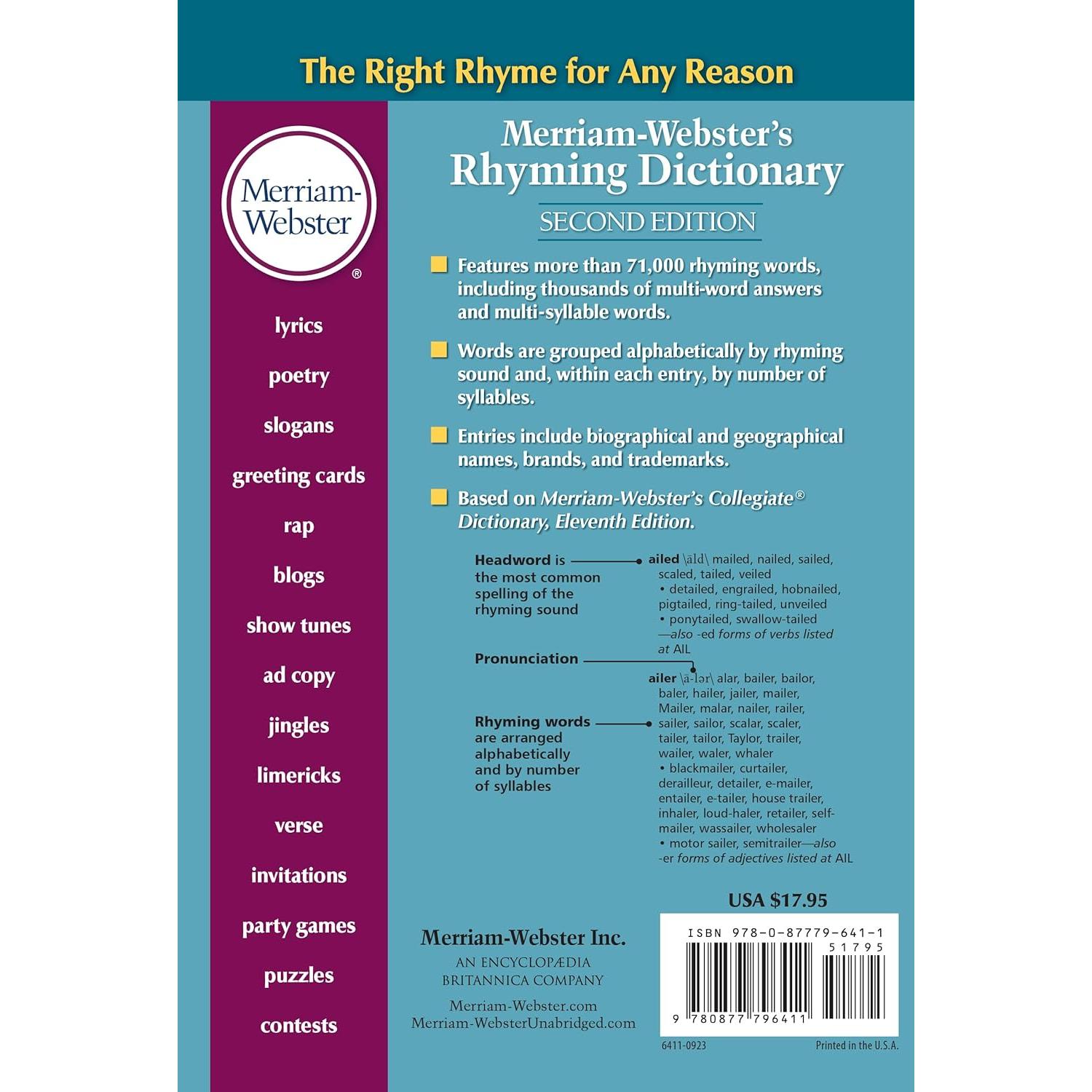 Merriam-Webster's Rhyming Dictionary, Second Edition, Trade Paperback