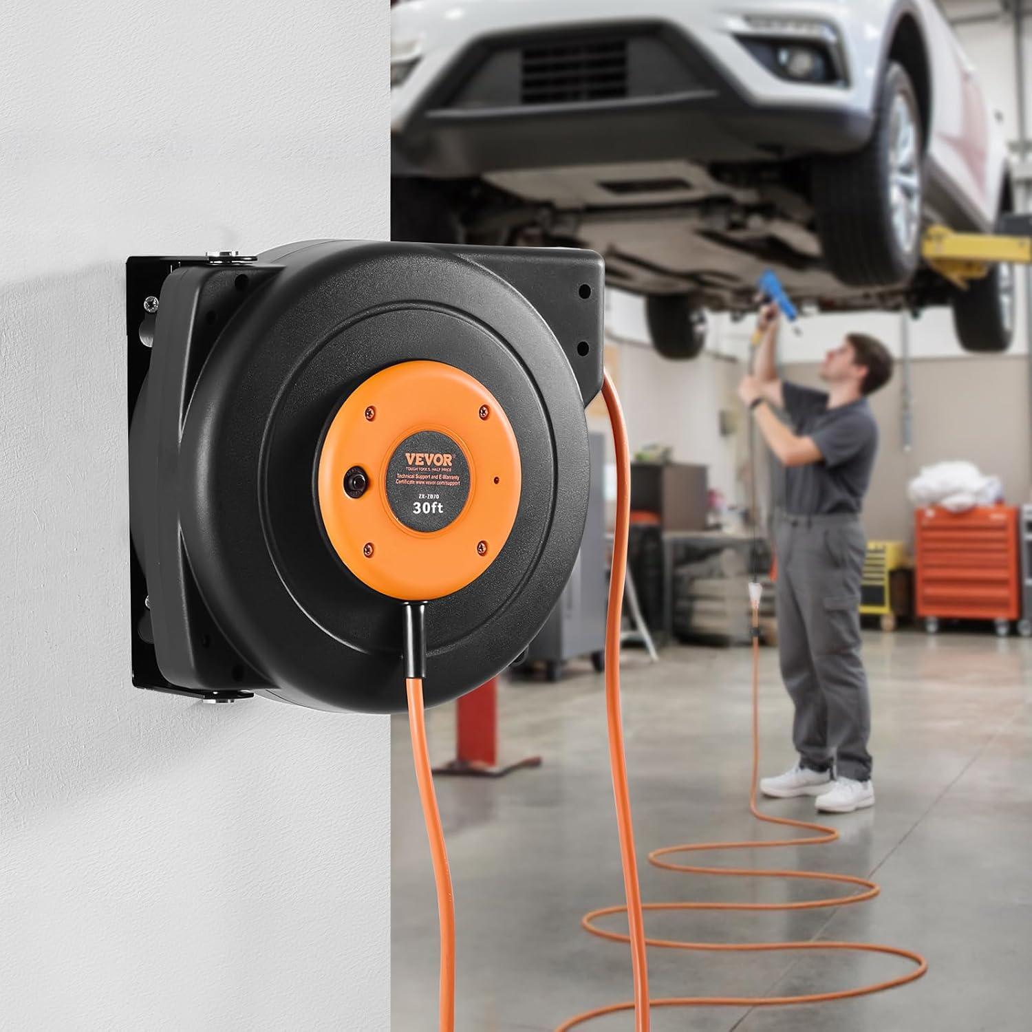 Carrete de Cable de Extensión Retráctil VEVOR 9.14m 10A