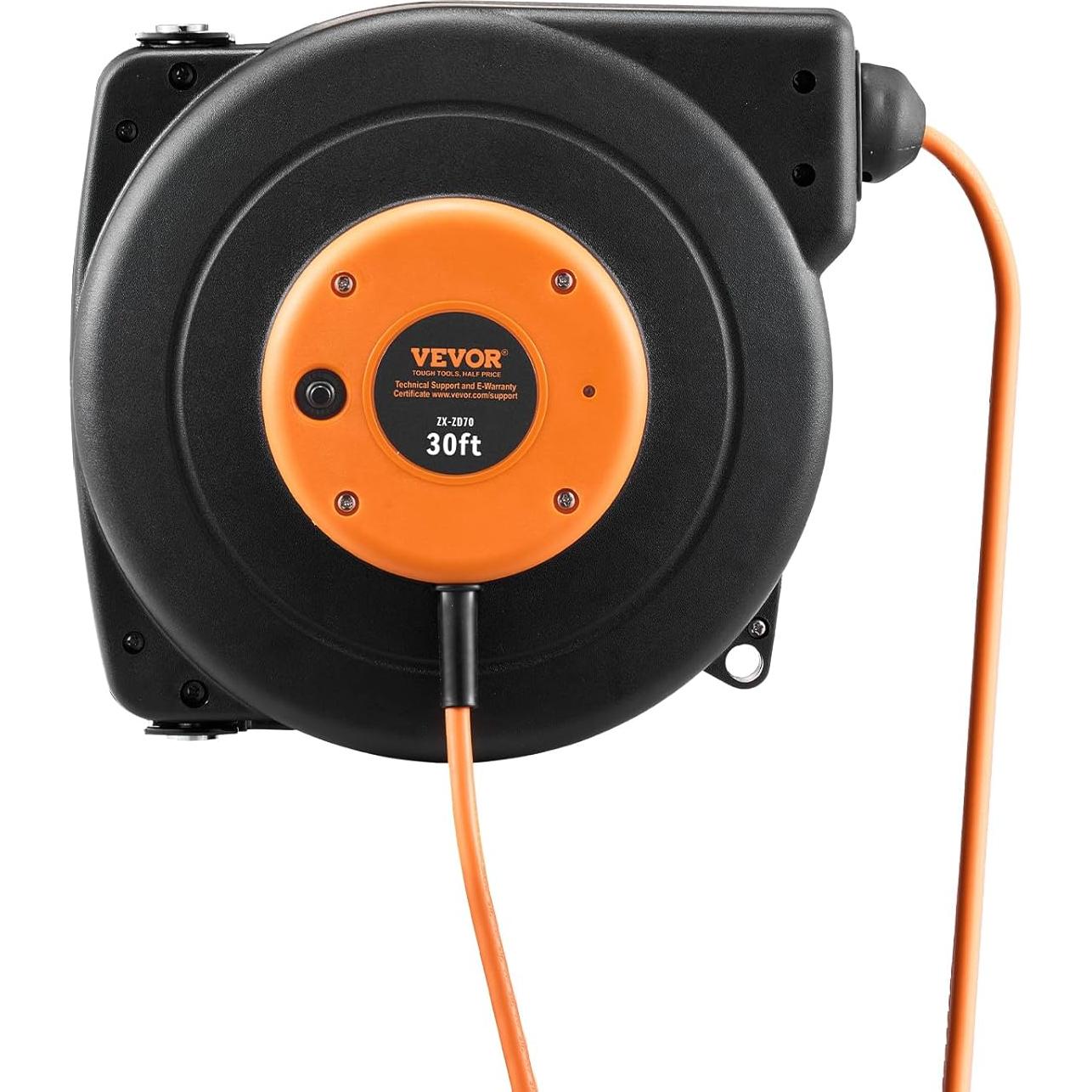 Carrete de Cable de Extensión Retráctil VEVOR 9.14m 10A