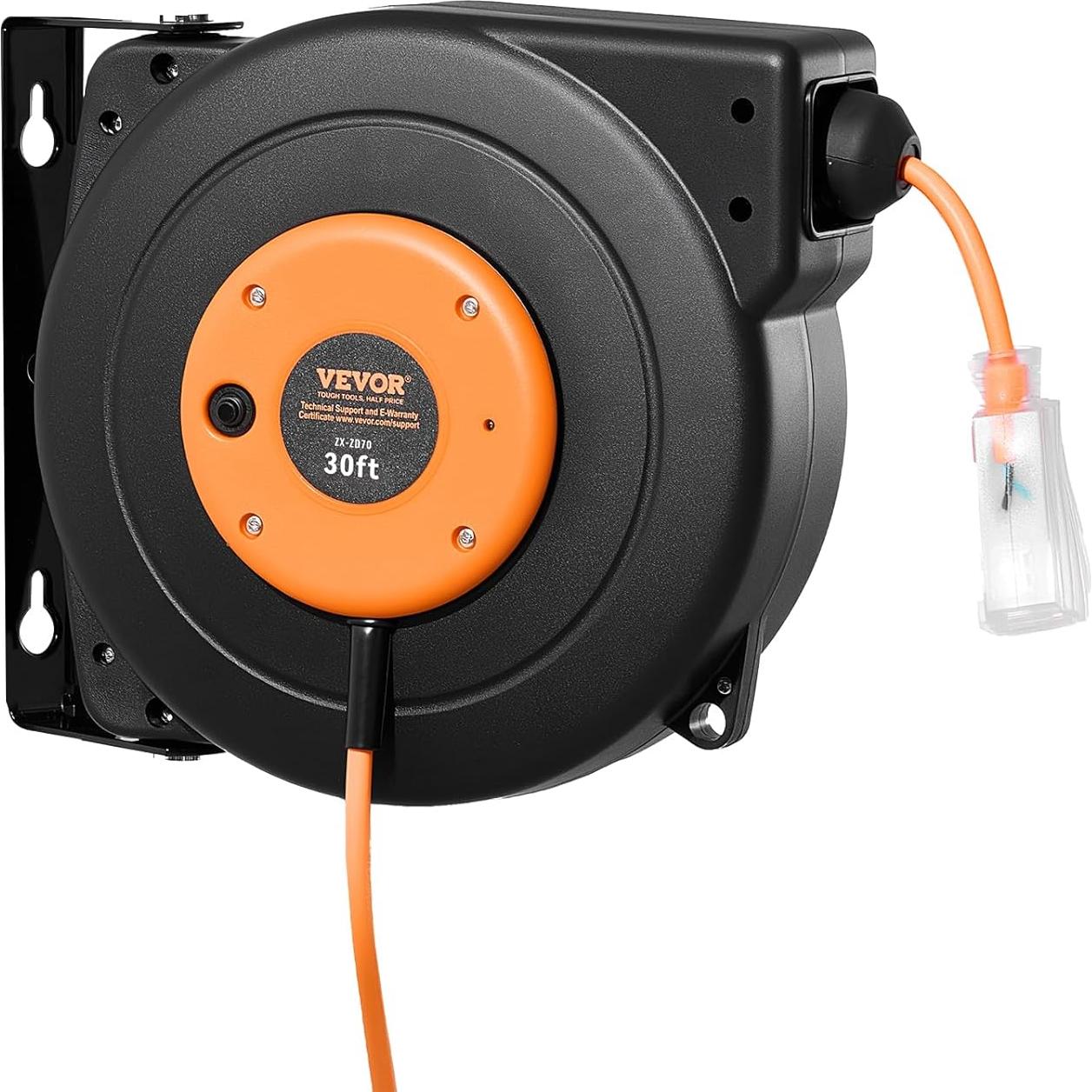 Carrete de Cable de Extensión Retráctil VEVOR 9.14m 10A