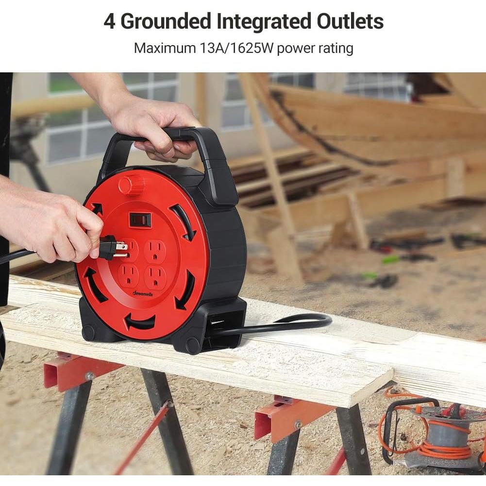 Carrete de Cable de Extensión DEWENWILS 9.14m 4 Salidas 13A