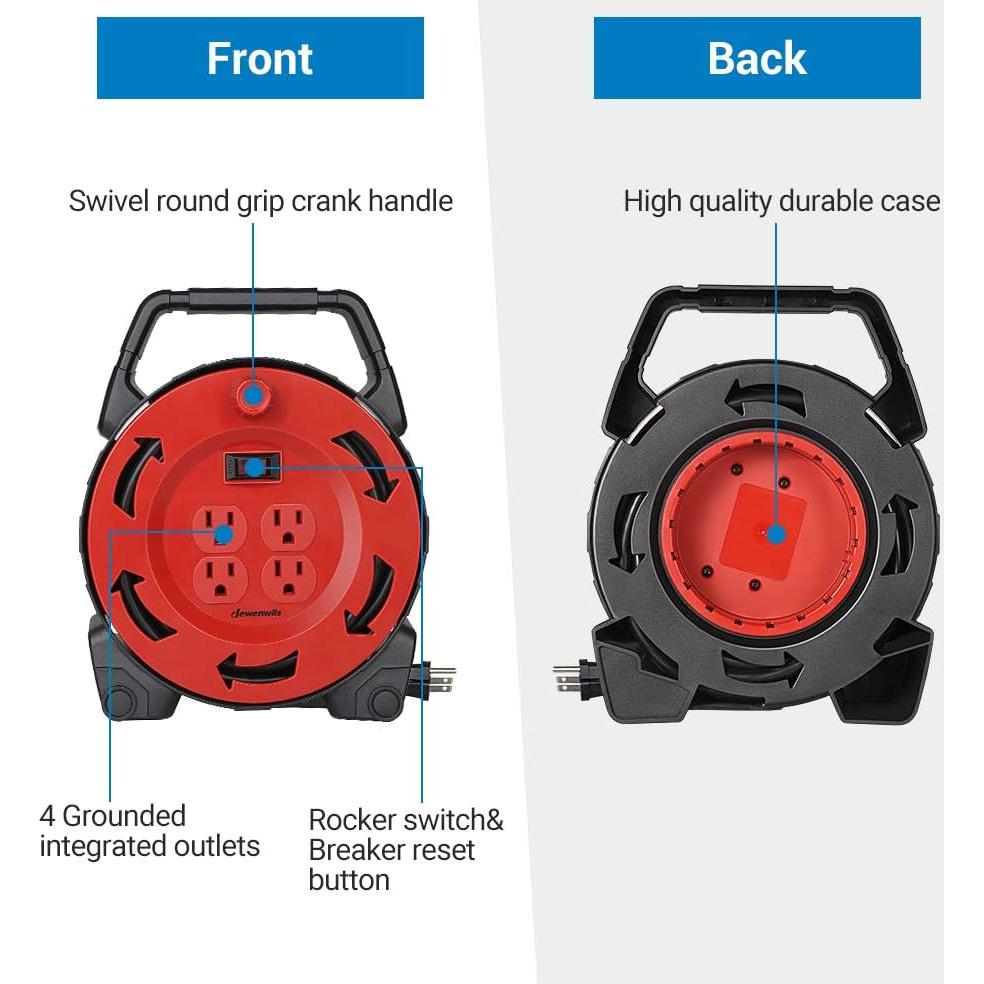 Carrete de Cable de Extensión DEWENWILS 9.14m 4 Salidas 13A