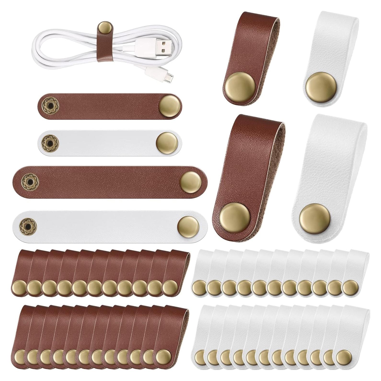 52 Piezas Organizador de Cables Weewooday Cuero PU Beige Marrón