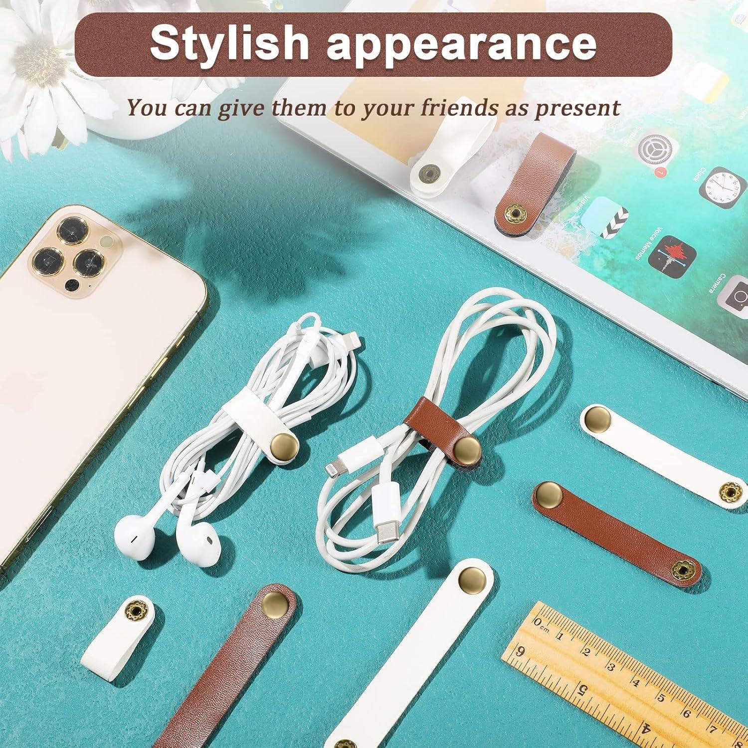 52 Piezas Organizador de Cables Weewooday Cuero PU Beige Marrón