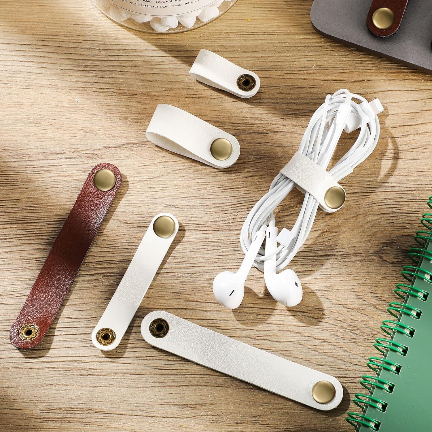 52 Piezas Organizador de Cables Weewooday Cuero PU Beige Marrón