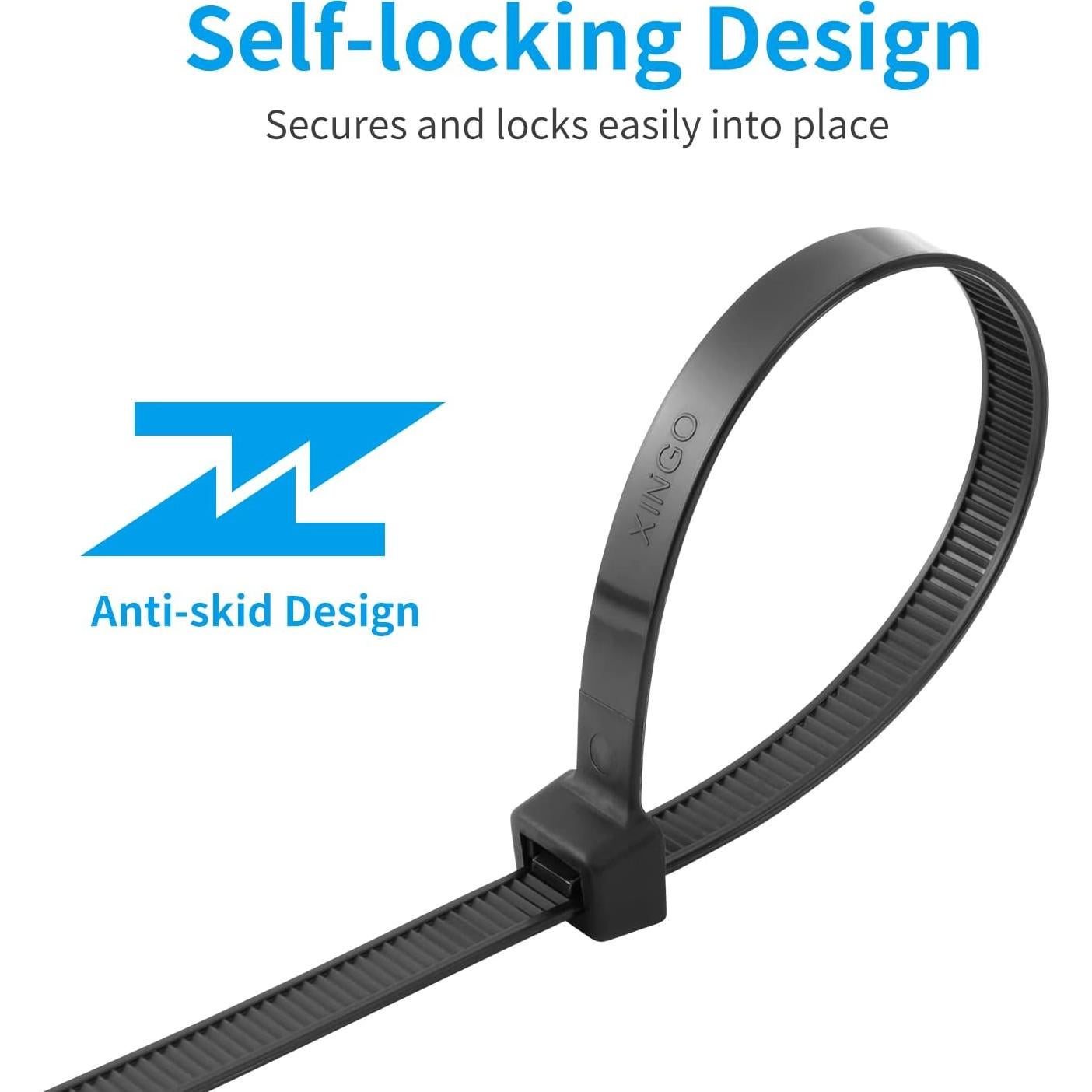 Cintas de Cierre XINGO 61 cm Negras Alta Resistencia 100 PCS