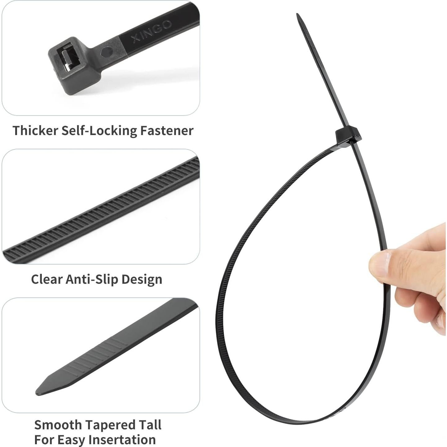 Cintas de Cierre XINGO 61 cm Negras Alta Resistencia 100 PCS