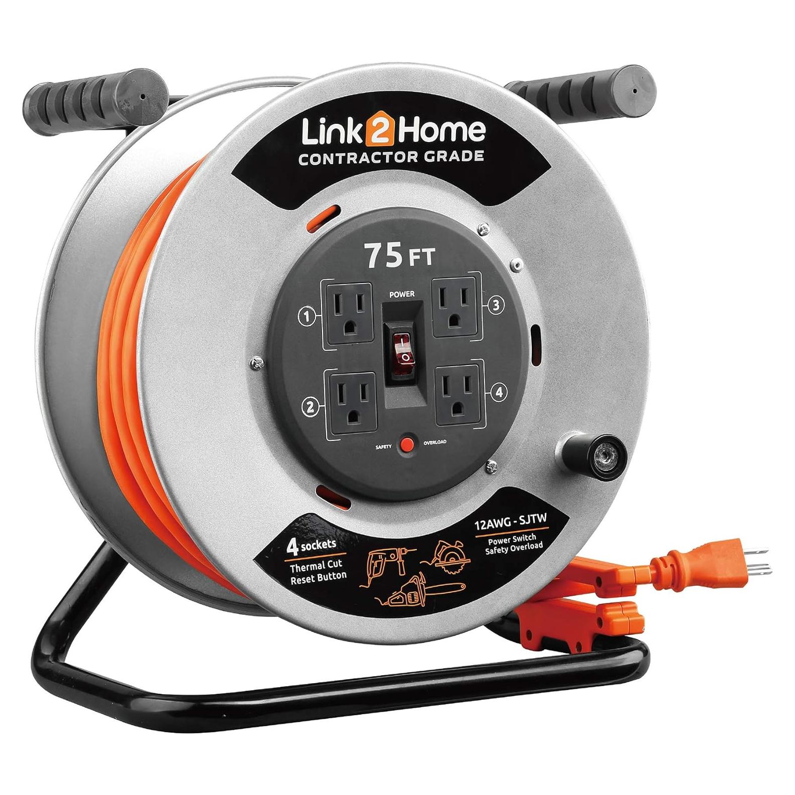 Carrete Retráctil de Cable de Extensión Link2Home 75 Pies 4 Salidas