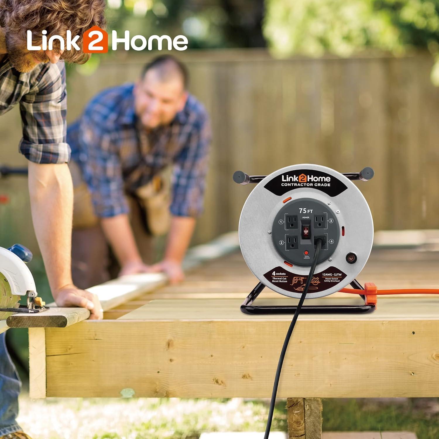 Carrete Retráctil de Cable de Extensión Link2Home 75 Pies 4 Salidas