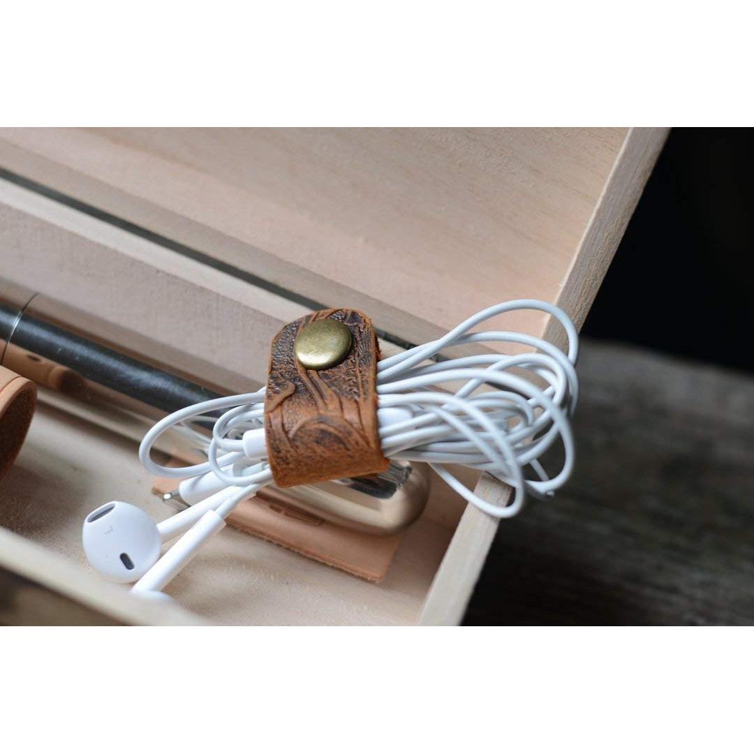 Organizador de Cables para Auriculares de Cuero Marrón