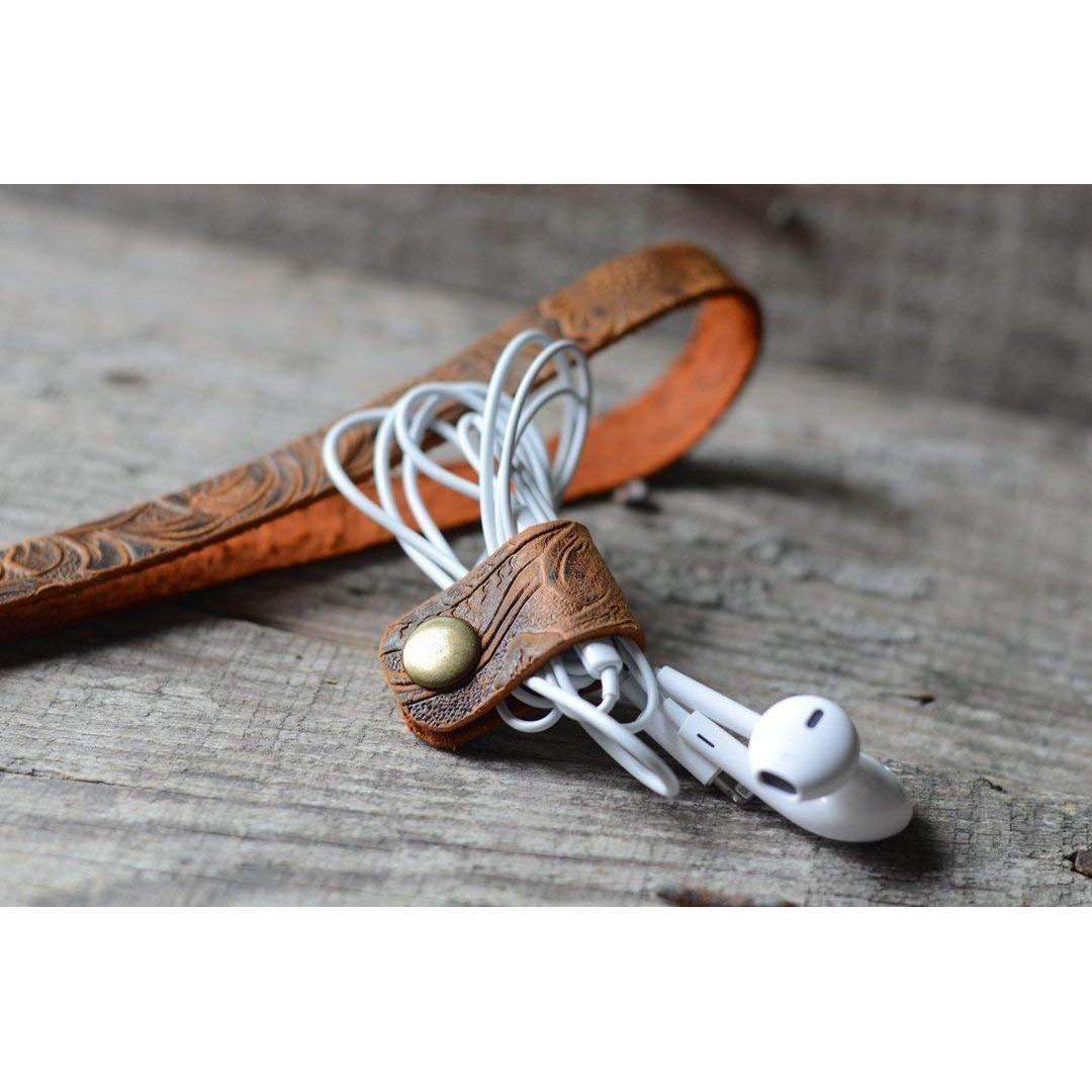 Organizador de Cables para Auriculares de Cuero Marrón