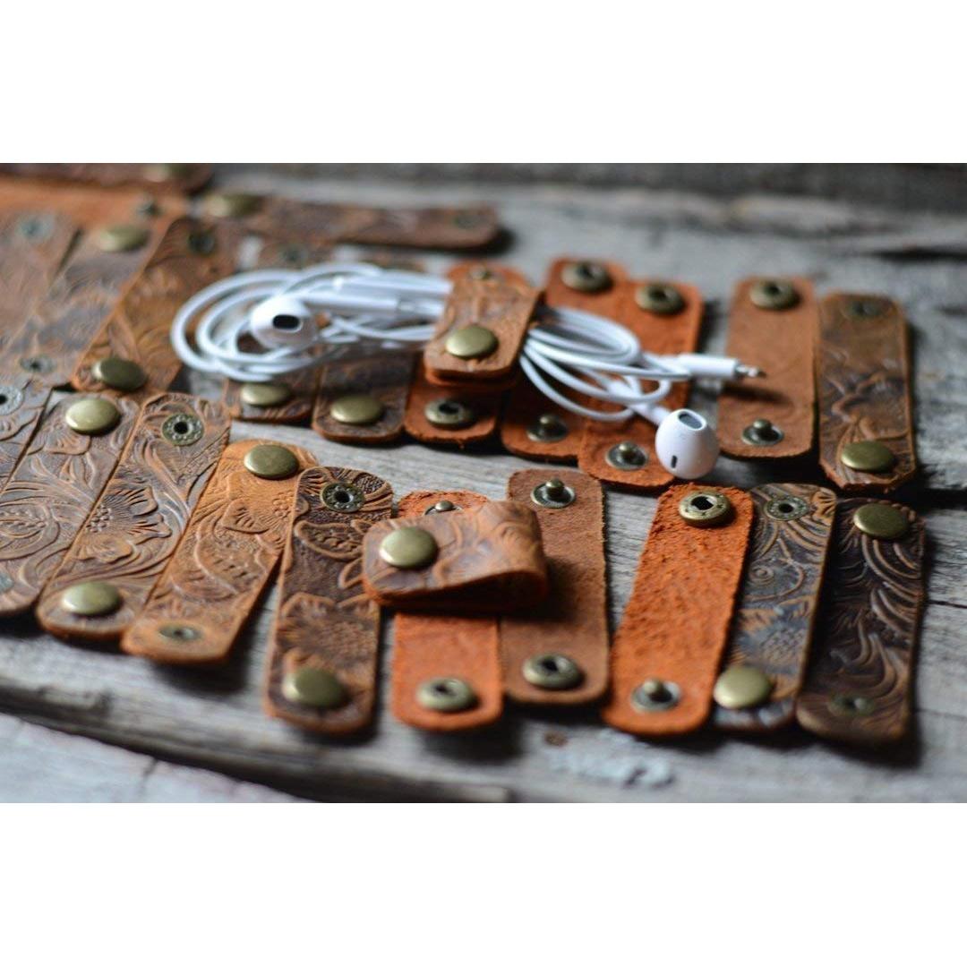 Organizador de Cables para Auriculares de Cuero Marrón