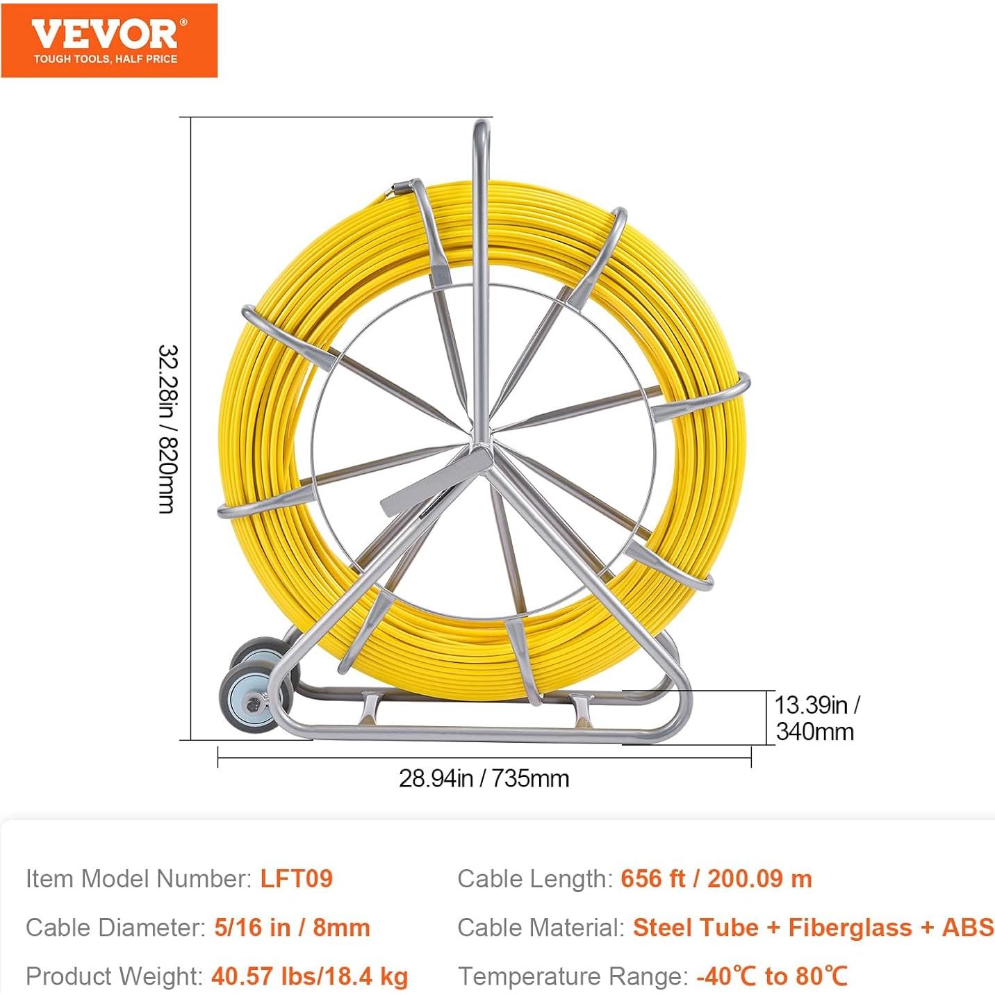 Cinta de Pesca VEVOR 200 m Fibra de Vidrio 8 mm Extractor