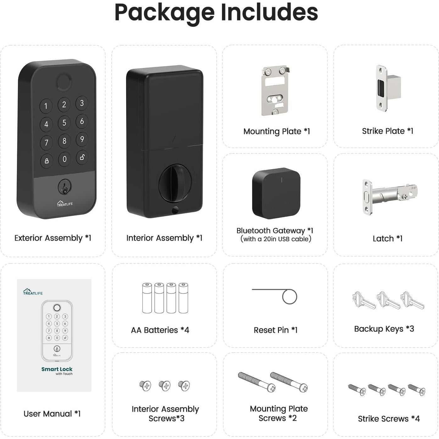 Cerradura Inteligente TREATLIFE WiFi Bluetooth con Teclado y Huella