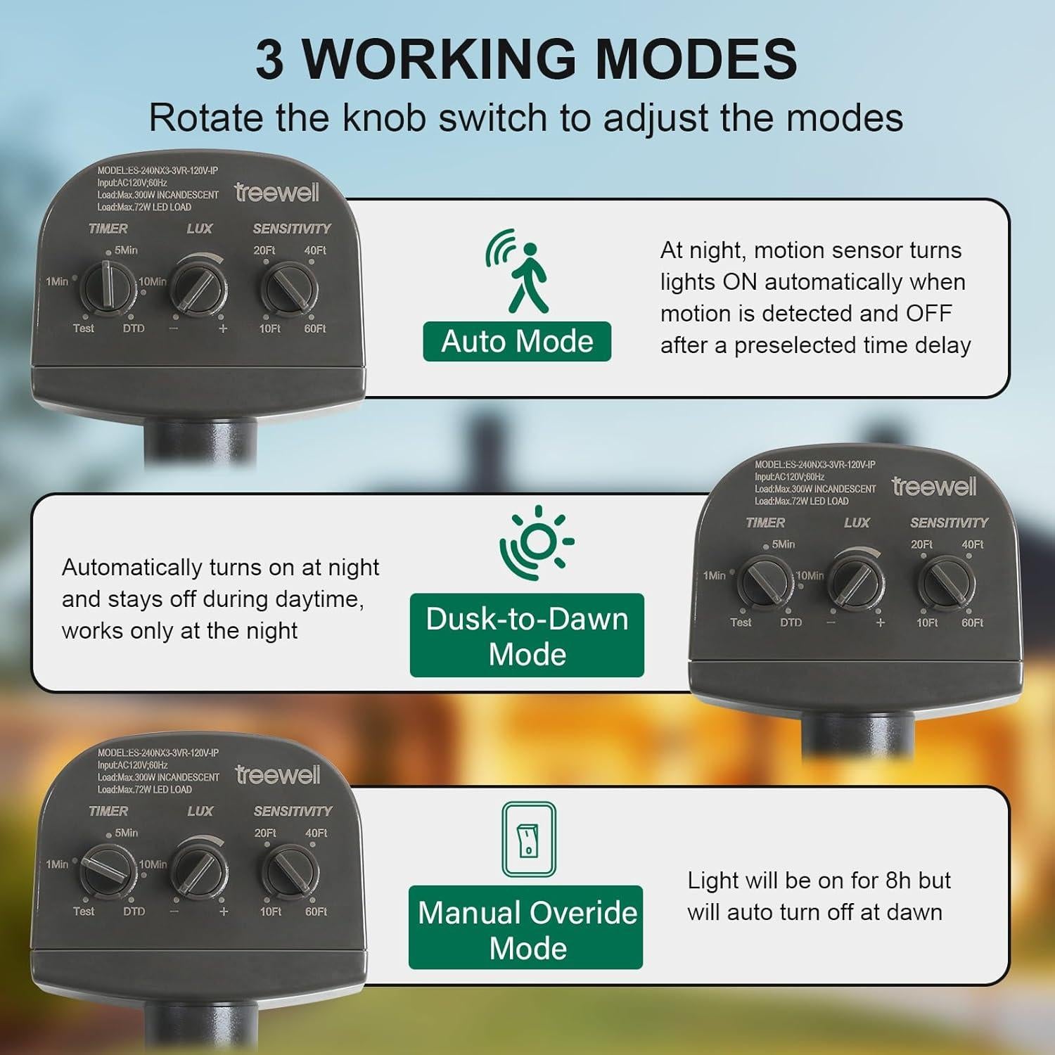 Sensor de Movimiento Treewell TMDL240A 240° 60 Pies Ajustable