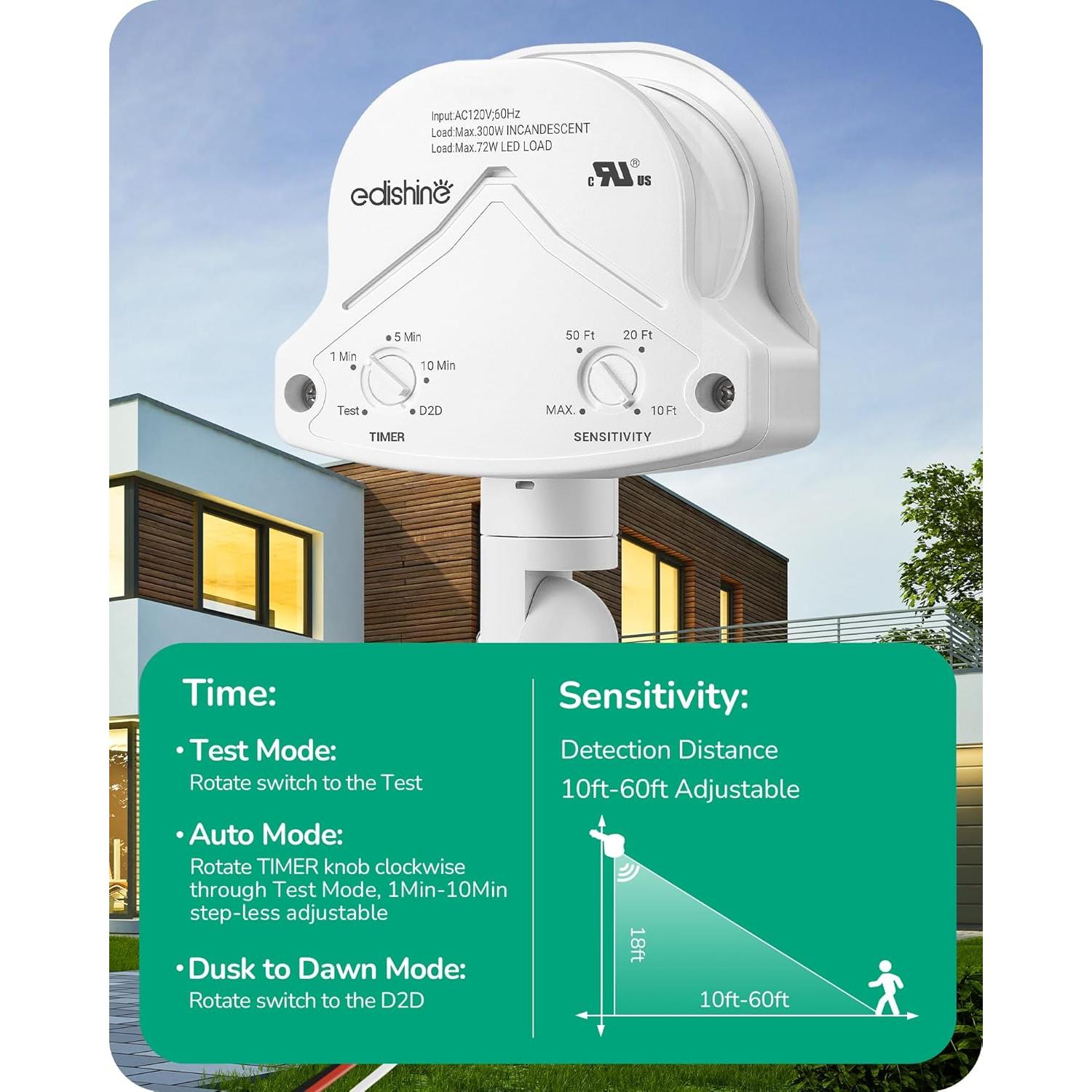Sensor de Movimiento EDISHINE 240° Ajustable 2 Pack