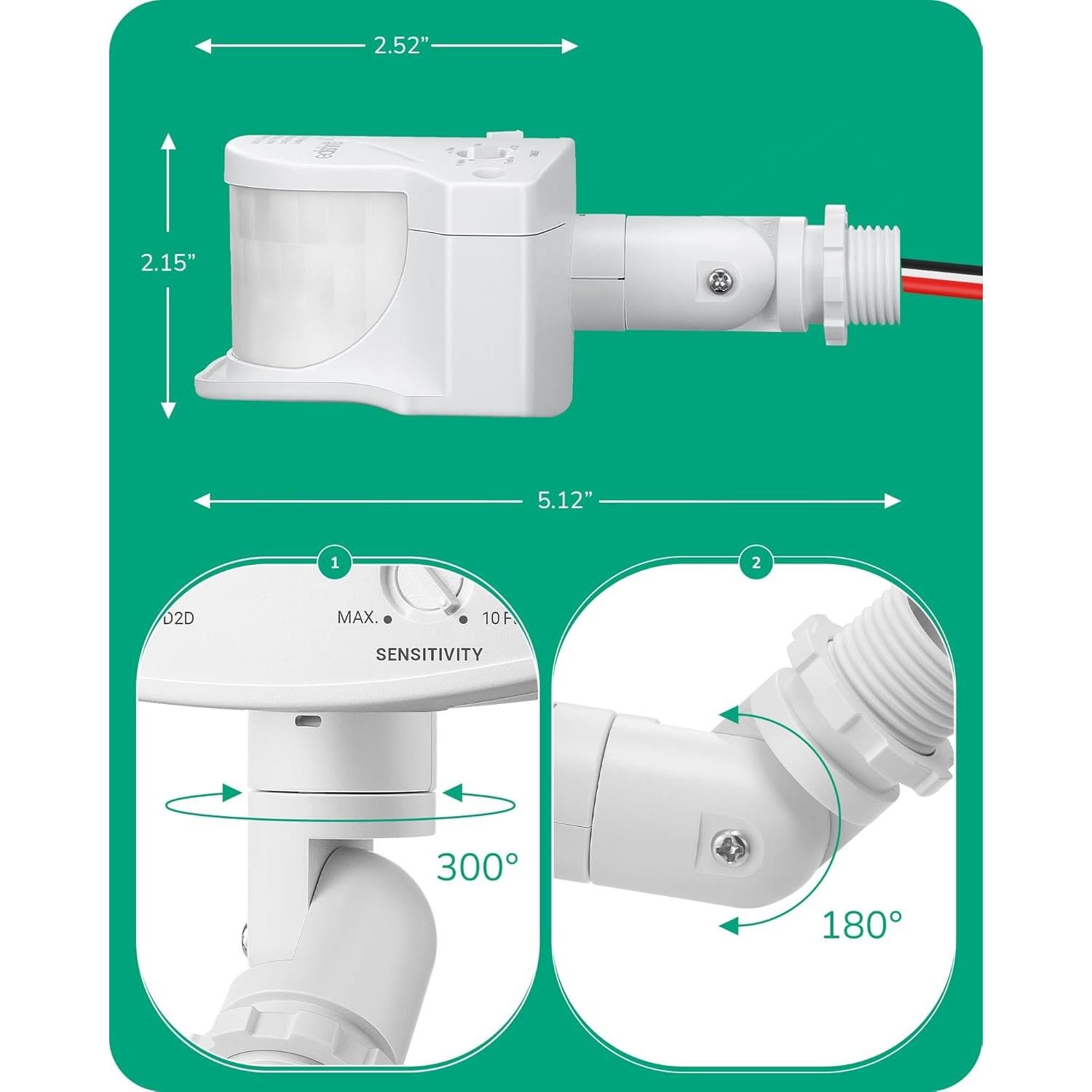Sensor de Movimiento EDISHINE 240° Ajustable 2 Pack