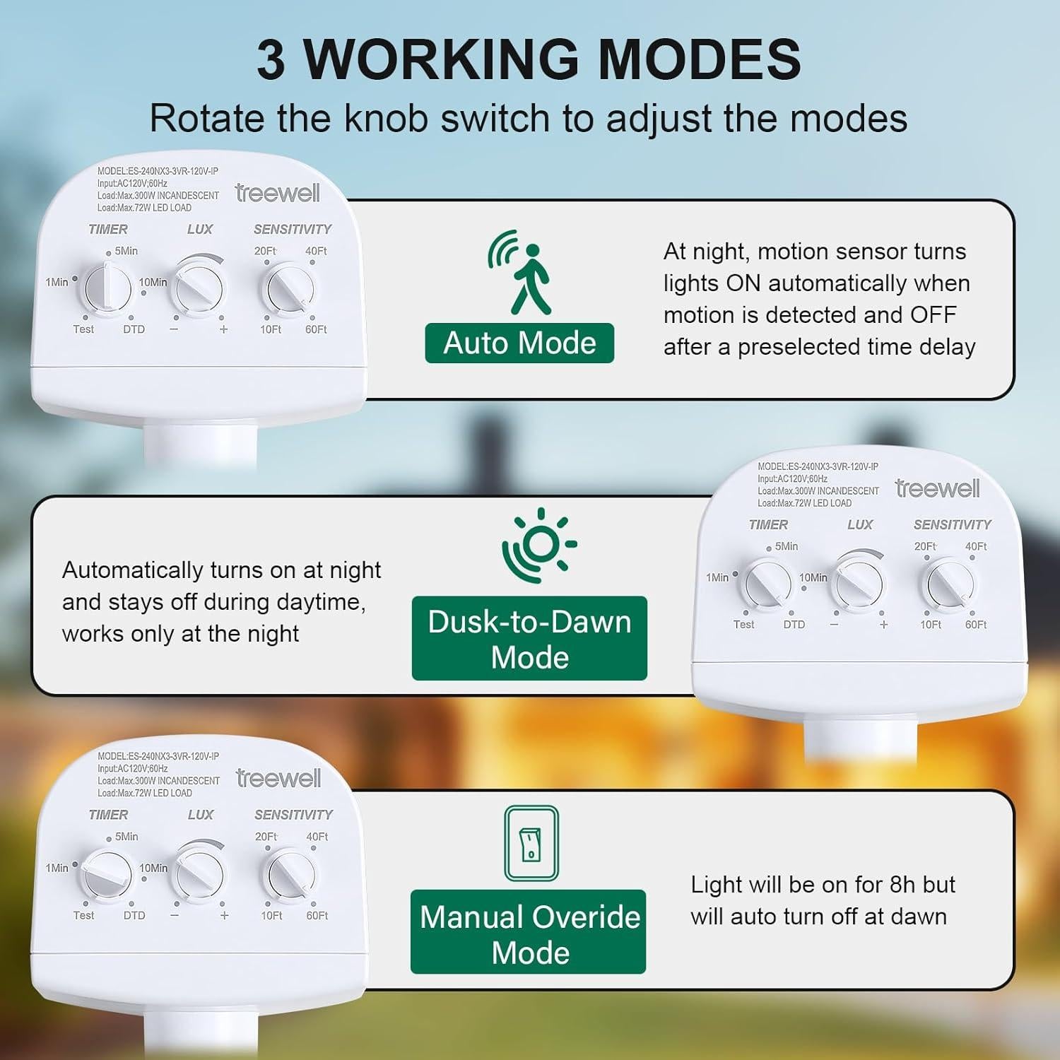 Sensor de Movimiento Treewell 2 Pack 240° Ajustable 18.3m