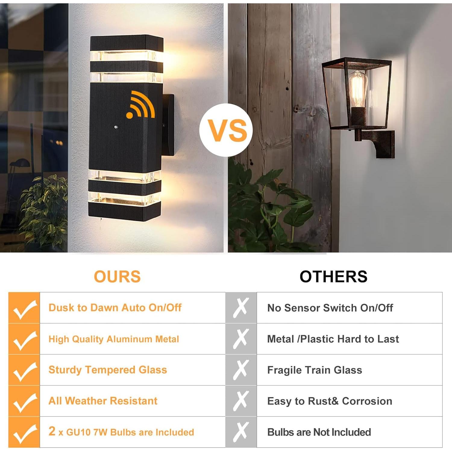 Luces de Pared Exteriores BOXCUPIN con Sensor Dusk a Dawn 4 Pzas