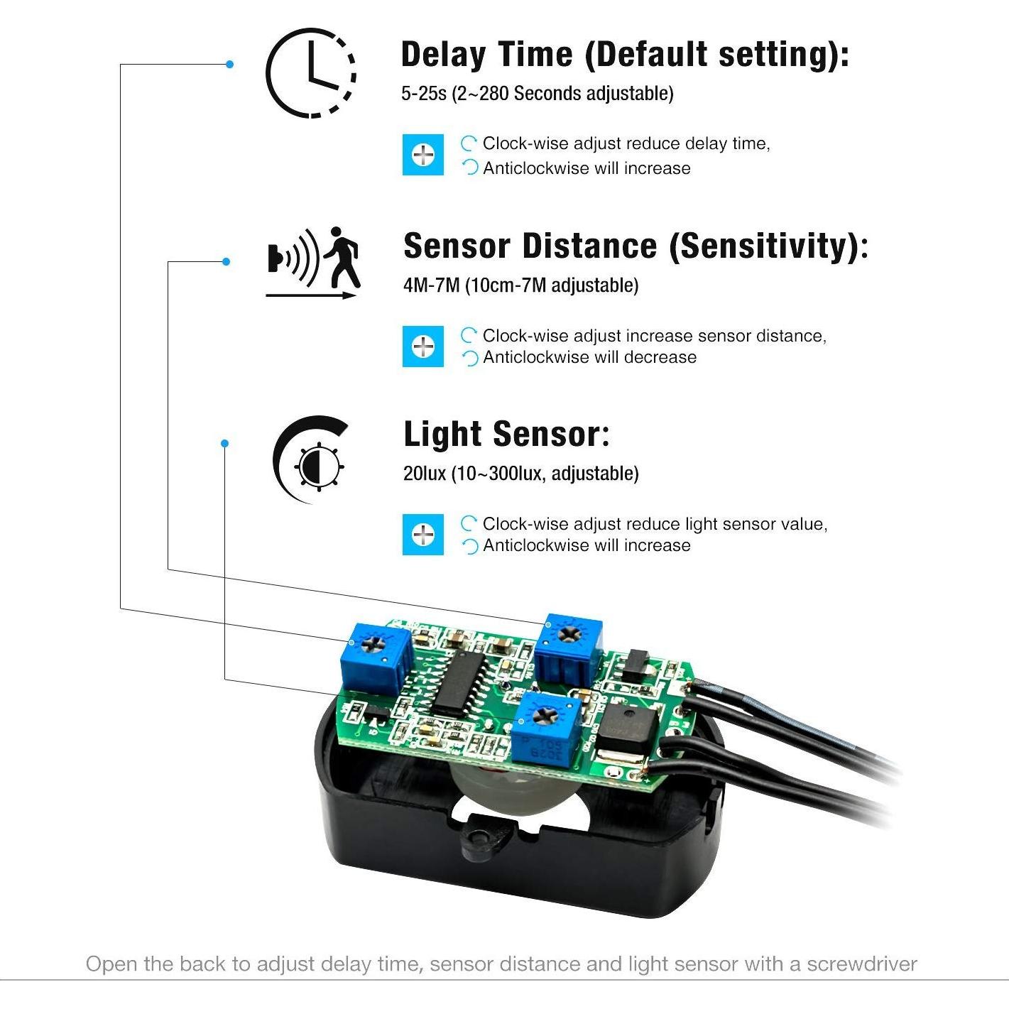 Sensor de Movimiento PIR SENSKY BS010L 12V-30V Ajustable