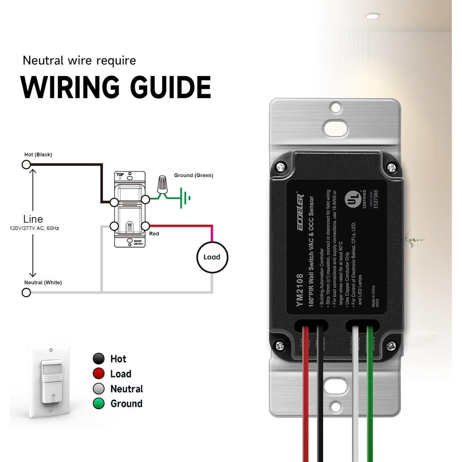 Interruptor de Luz de Movimiento ECOELER 10 Pack PIR 600W