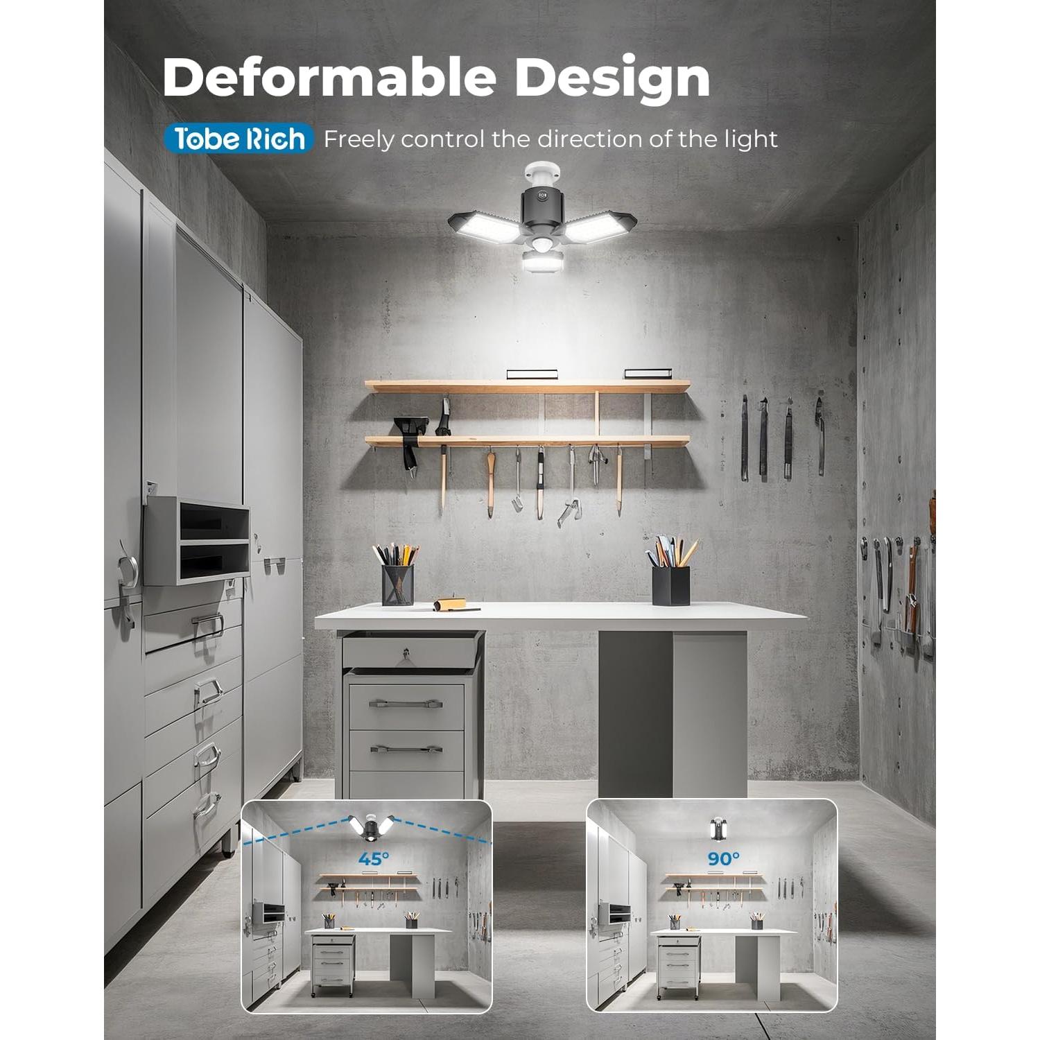 Paquete de 2 luces LED de garaje Toberich 8000LM con sensor