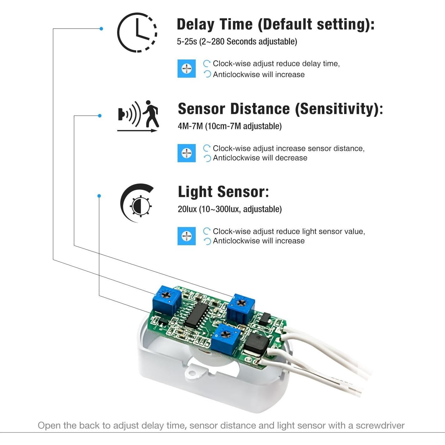 Sensor de Movimiento PIR Sensky BS010WL 12V-24V Ajustable