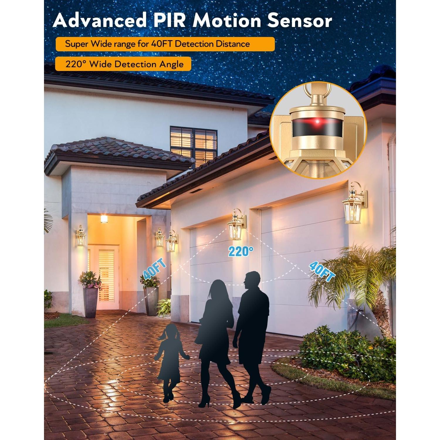 Aplique de Pared Exterior VIANIS con Sensor de Movimiento Dorado