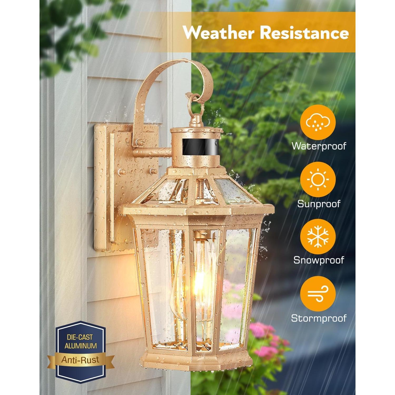 Aplique de Pared Exterior VIANIS con Sensor de Movimiento Dorado