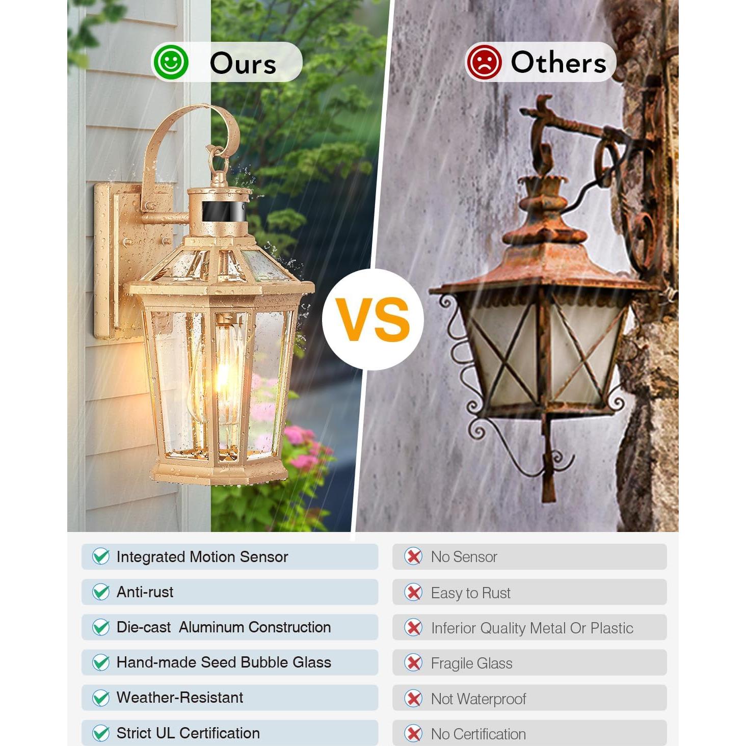 Aplique de Pared Exterior VIANIS con Sensor de Movimiento Dorado