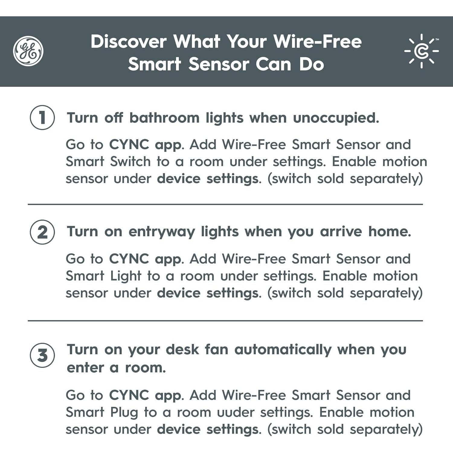 Sensor de Movimiento Inalámbrico Cync GE, Bluetooth, 6.1m